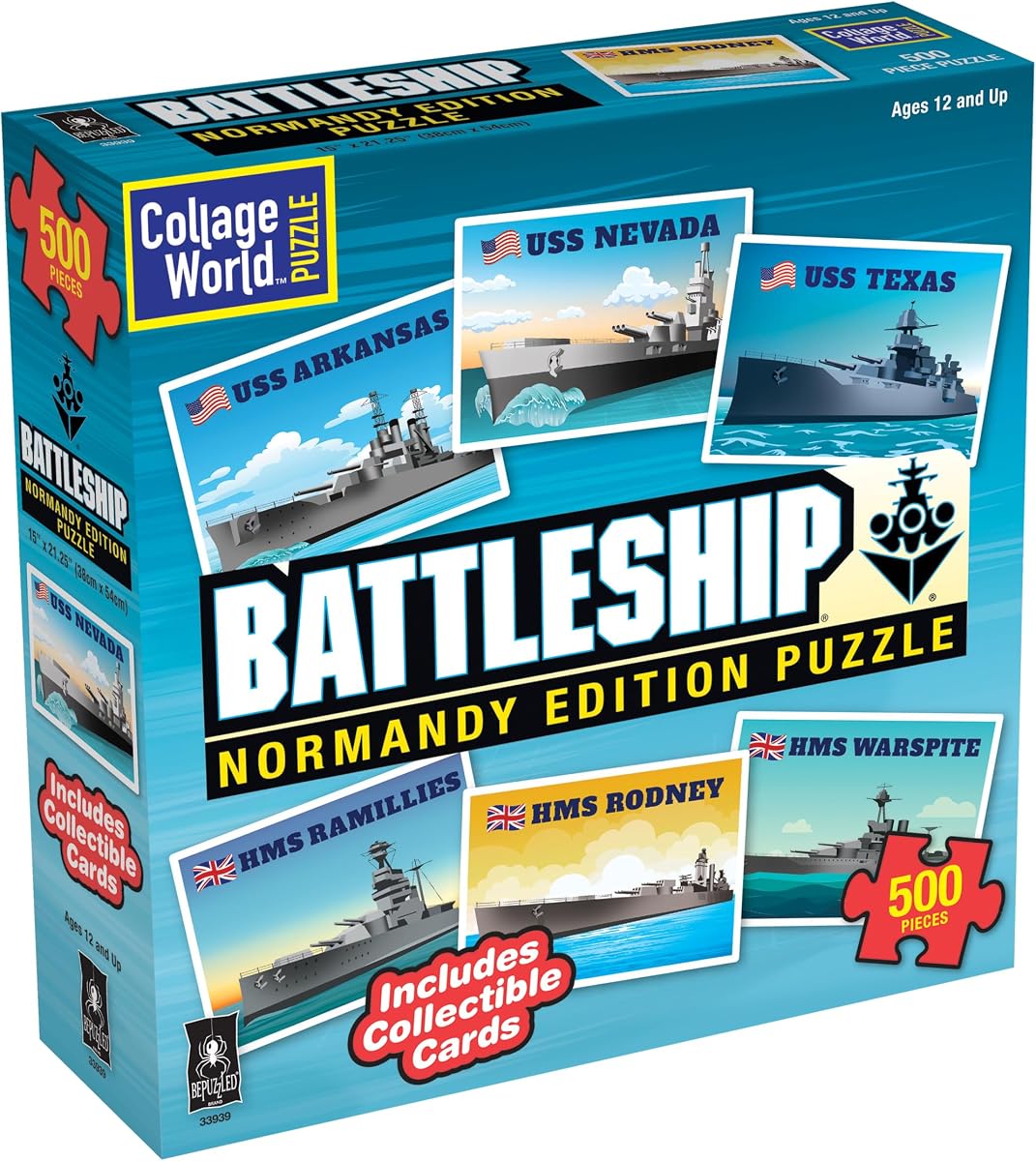 Battleship Collage World Puzzle Based on The Classic Hasbro Game, with Collectible Battleship Cards for Puzzlers Ages 8 and Up