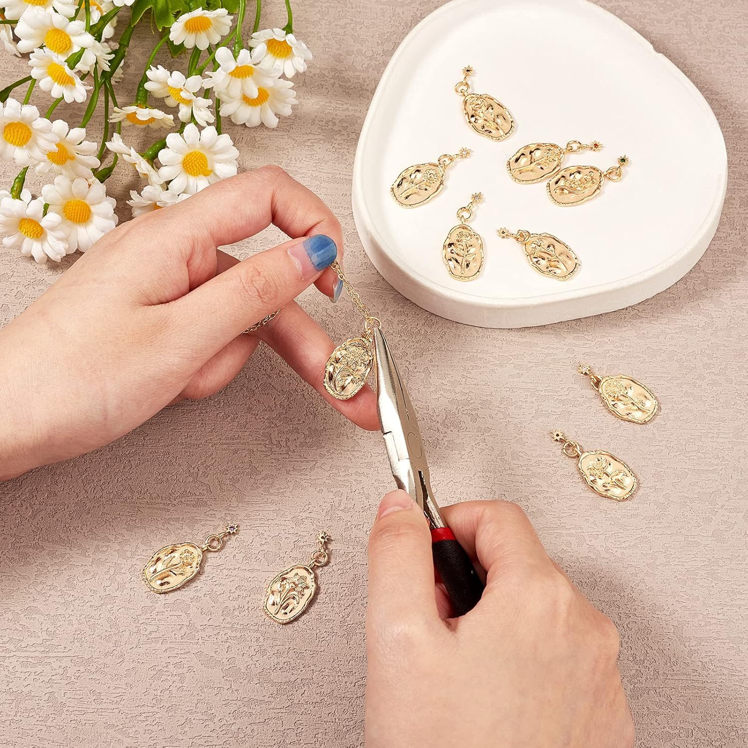 12 Pieces Birth Flower Charms Pendant Brass Rhinestone Flower Charm Golden for Jewelry Necklace Earring Bracelet Making Crafts - Image 5
