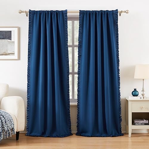 Jubilantex Ruffle Blackout Curtains 63 Inches Long 2 Panels Fabric