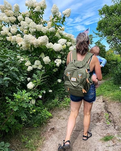 Miniatura 6 de RUVALINO Mochila para pañales mochila de viaje multifunción bolsa cambiadora de bebé gran capacidad impermeable y elegante verde militar
