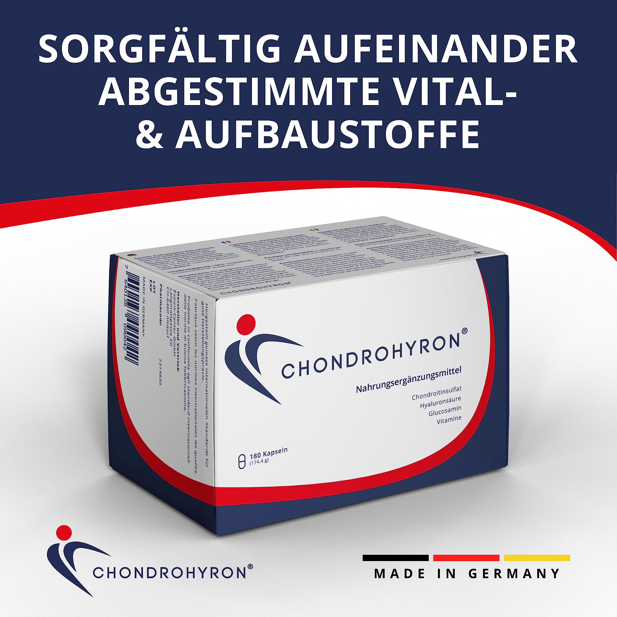 180 Hyaluronsäure Kapseln hochdosiert - Glucosamin Chondroitin hochdosiert - Hyaluron Kapseln - Made in Germany - Mit hochwertigen Vital- und Aufbaustoffen - Glutenfrei & Laktosefrei