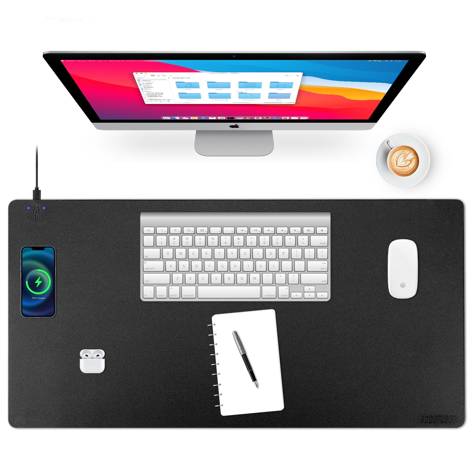 Wireless Charging Desk Mat with Desk Pad for Desktop Charging Large Mouse Pad Waterproof Leather Computer Mat Mouse Pad Non-Slip Protector on Top of