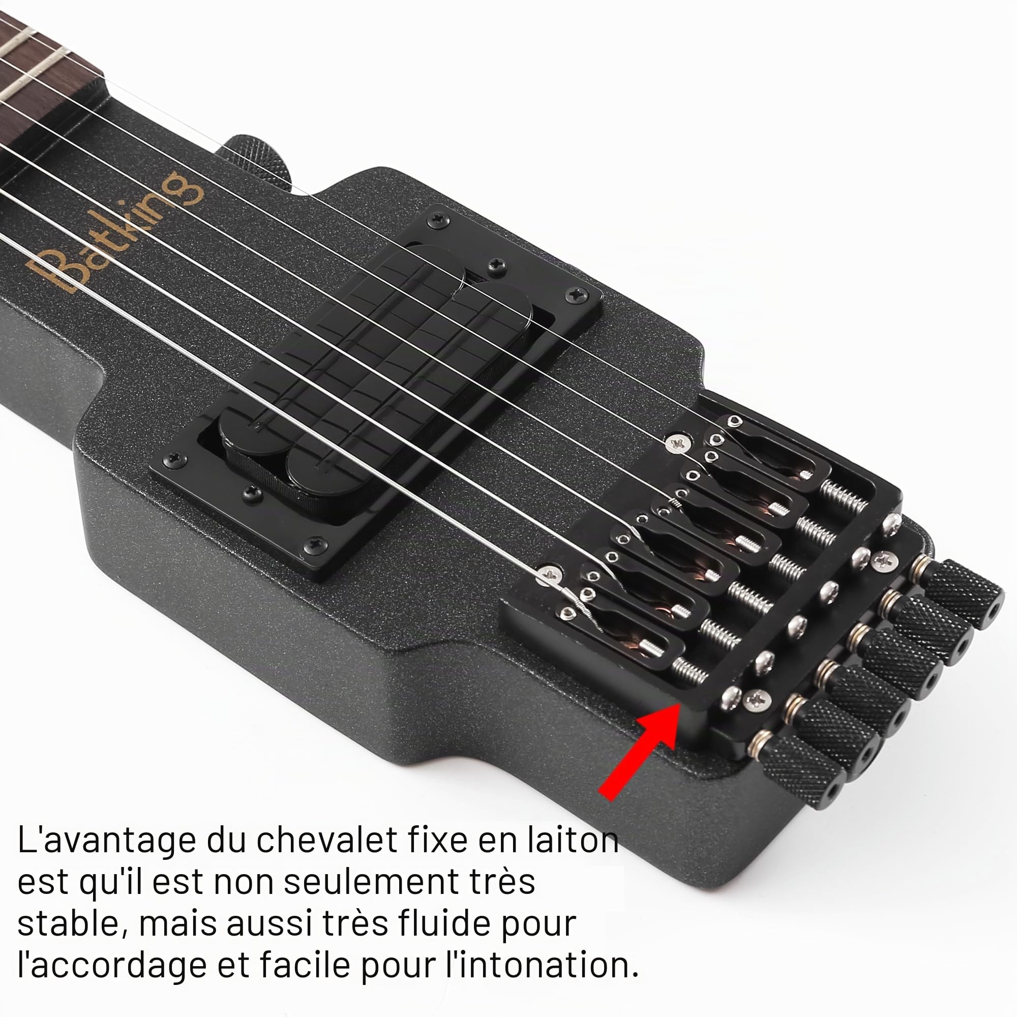 Batking Guitare électrique de voyage à 6 cordes en érable du Canada, manche traversant le corps, pont fixe en laiton avec housse de transport