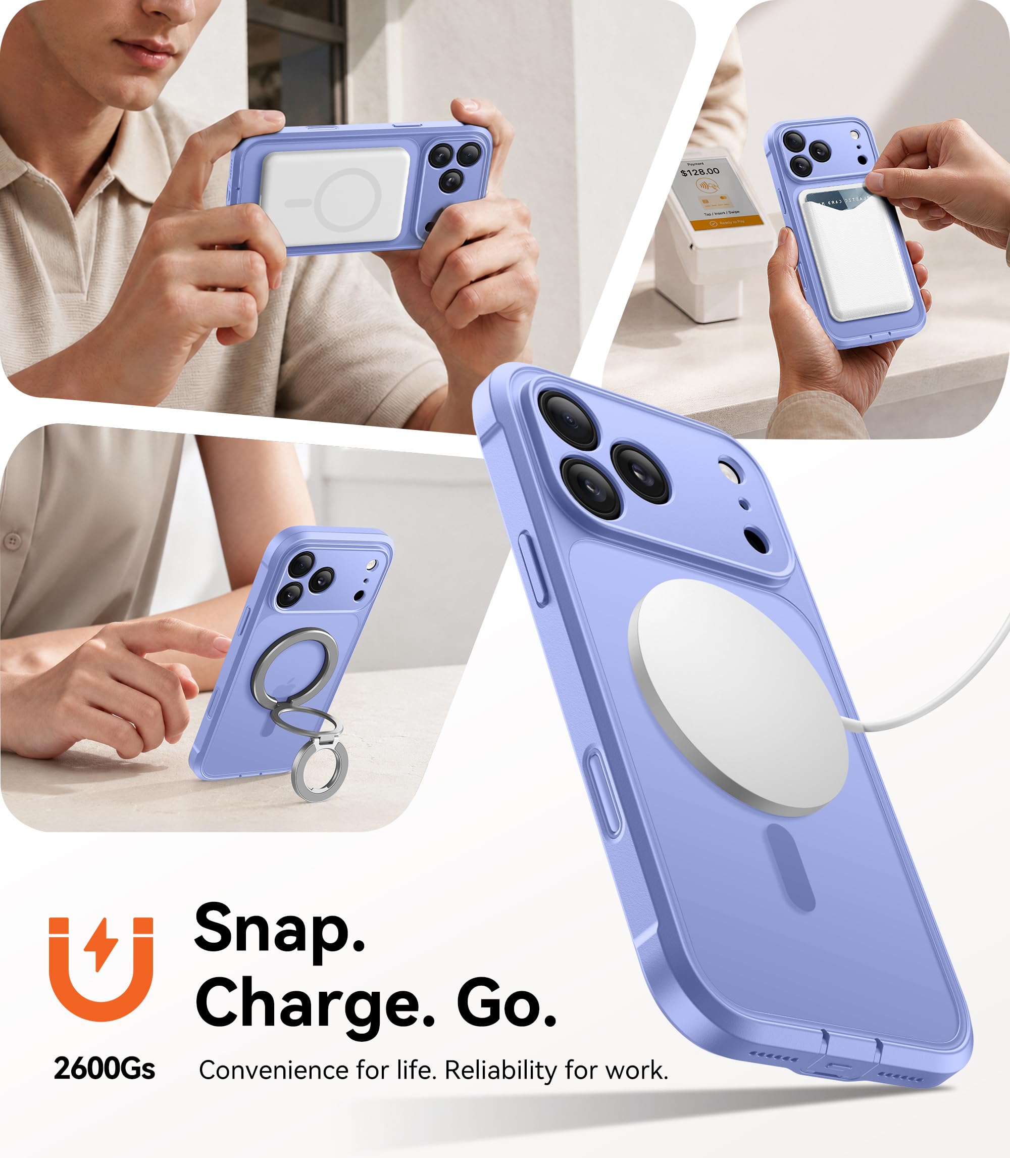 BERFY Funda para iPhone 17 Pro, compatible con MagSafe, lavanda claro | Protector de pantalla integrado, protección completa de la cámara, a prueba de golpes, magnética, translúcida, mate