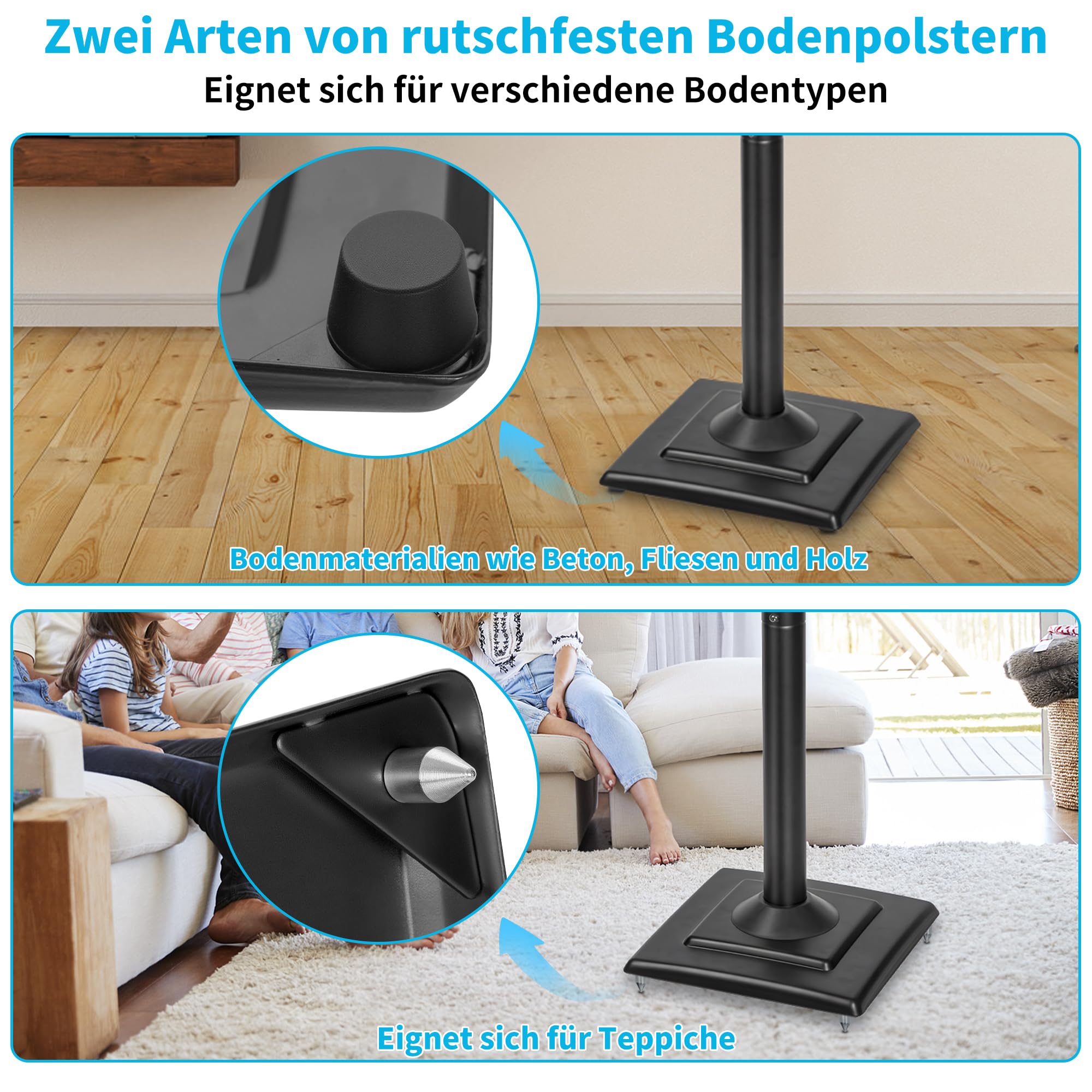 OUUTMEE Soportes de altavoz de altura ajustable 1 par, soporte de pie con bandeja ajustable para altavoces universales de satélite y estantería, soporte de pie para altavoces de estantería de hasta 5