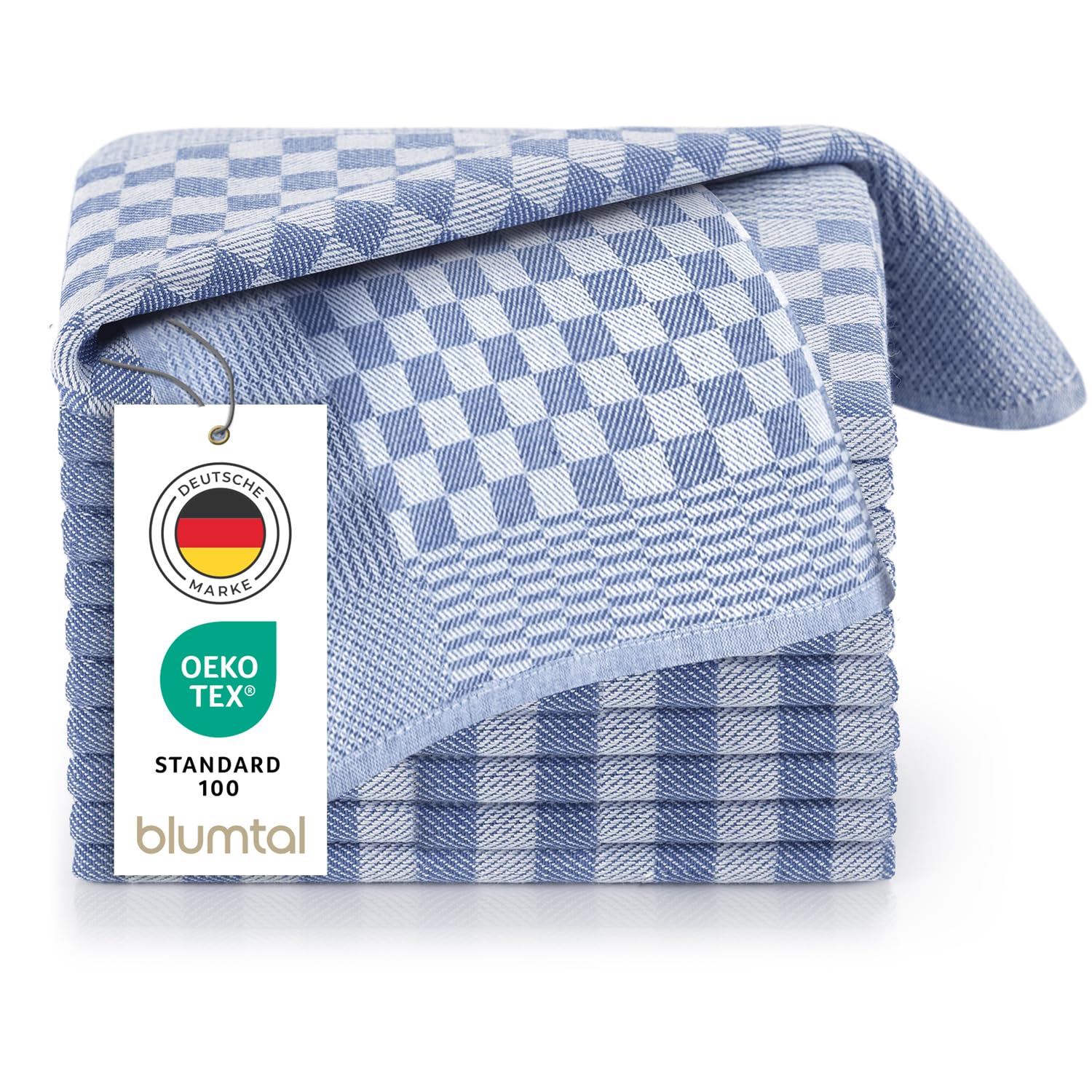 Blumtal Geschirrtücher Baumwolle 50x70 cm im 10er Set - Oeko-TEX zertifizierte Küchentücher - extrem saugstarke Geschirrhandtücher - Trockentücher Küche waschbar 95 °C - Geschirrtücher Blau-Weiß Karo