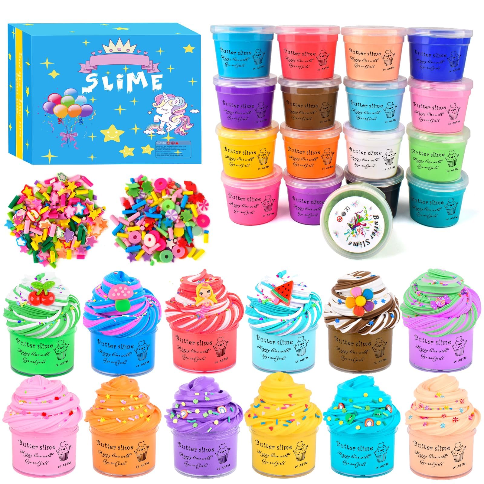 17 Pack Butter Slime Kit for Kids, Soft Stretchy Party Favors Stress Relief Toy for Girls Boys, Classroom Exchange Gifts, DIY Party Supplies Birthday Gifts
