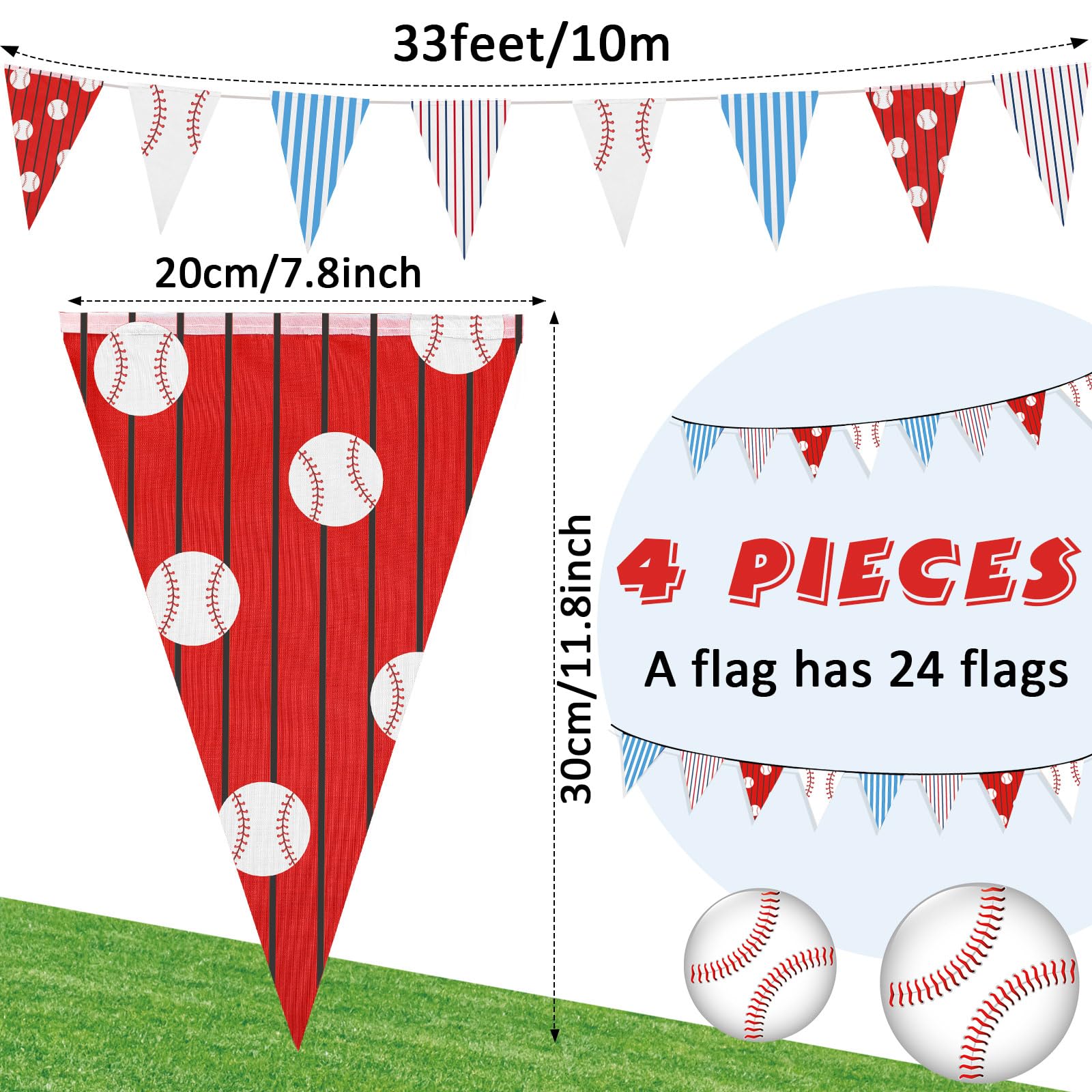 Thinp – Baseball-Banner Set – 3 Stück – Mit Wimpel & Konzessions-Design – Für Baseball-Geburtstagsparty – Deko Rot-weiß-blau