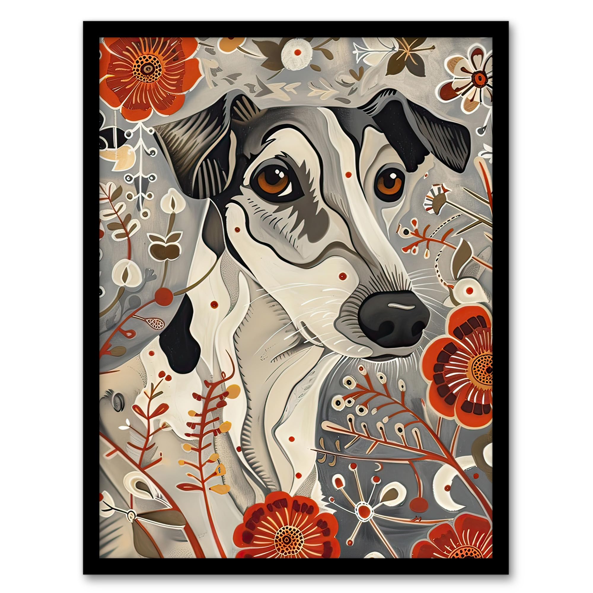 Artery8 Dog Lover Jack Russell Terrier Pet in Wildflowers Living Room Artwork Framed Wall Art Print A4