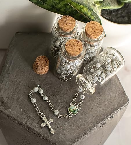 Miniatura 6 de Recuerdos de fiesta de bautismo de San Judas en tarro de botella de vidrio Rosarios de cuentas blancas Recuerdos Bautizo San Judas Tadeo, Vidrio