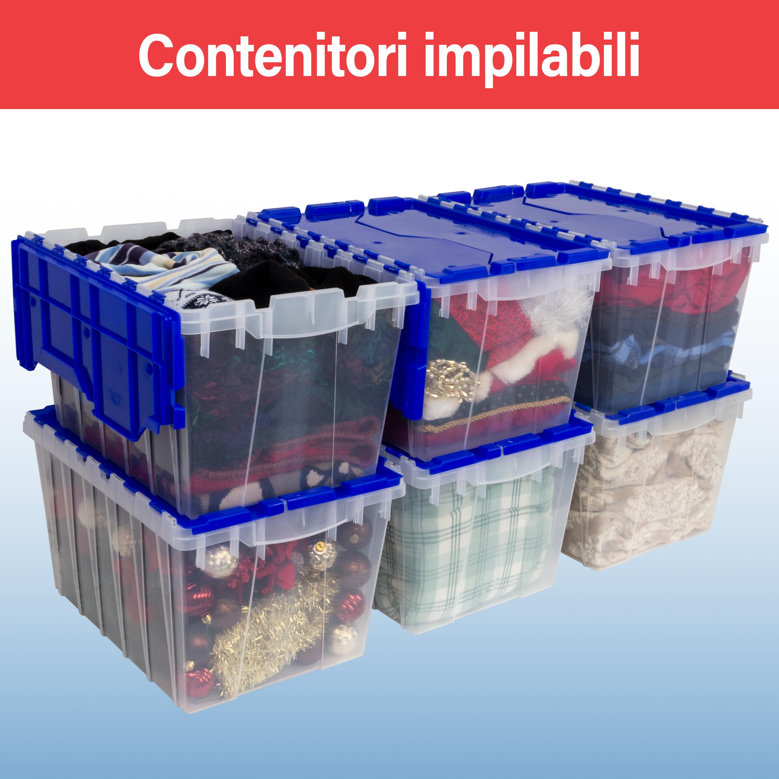 Akro-Mils KeepBox 68L Storage Container, Nesting and Stackable Plastic Storage Box with Lid Attached, Organizer Tote for Garages, Closets, and Moving, 38,7 cm W x 54,6 cm D x 43,1 cm H, Clear/Green