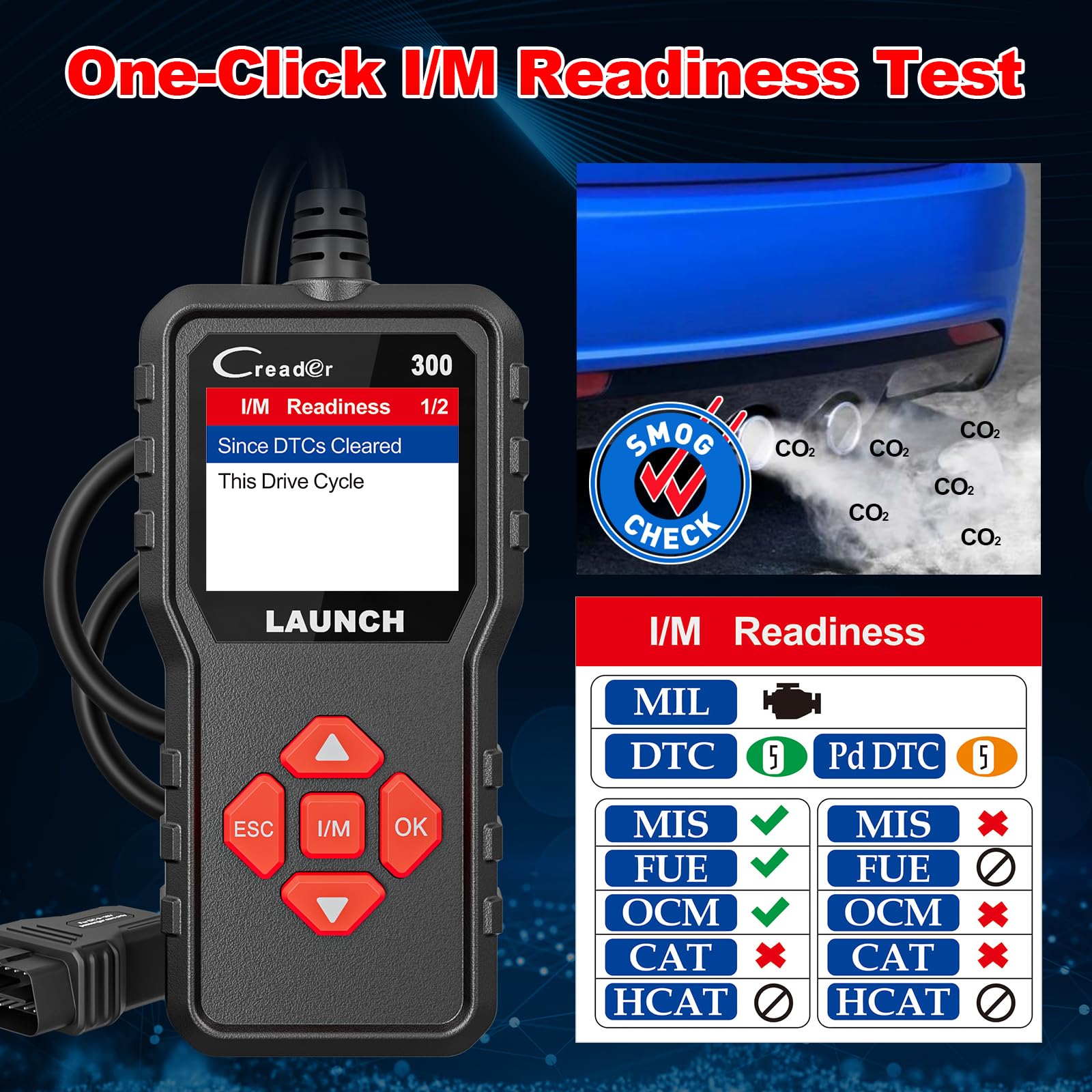 Lancio Creader 300 OBD2 scanner, lettore di codice di guasto del motore, supporta il flusso di dati di lettura, scanner per tutte le auto protocollo OBDII dal 1996, aggiornamento gratuito