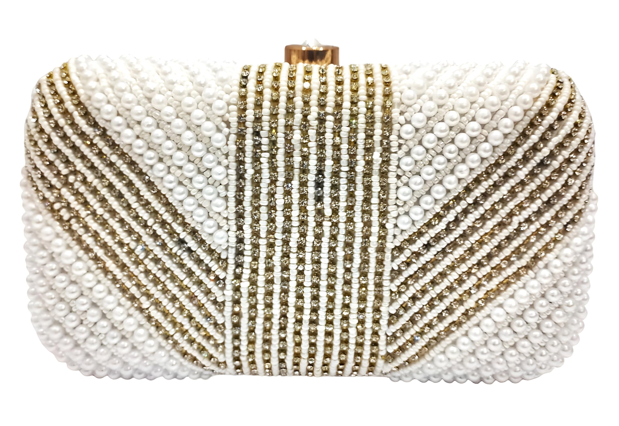 amerie fashions Women & Girls Embroidered White Pearl Nag Chain Beaded Clutch Purse for Party Wedding-picture-26