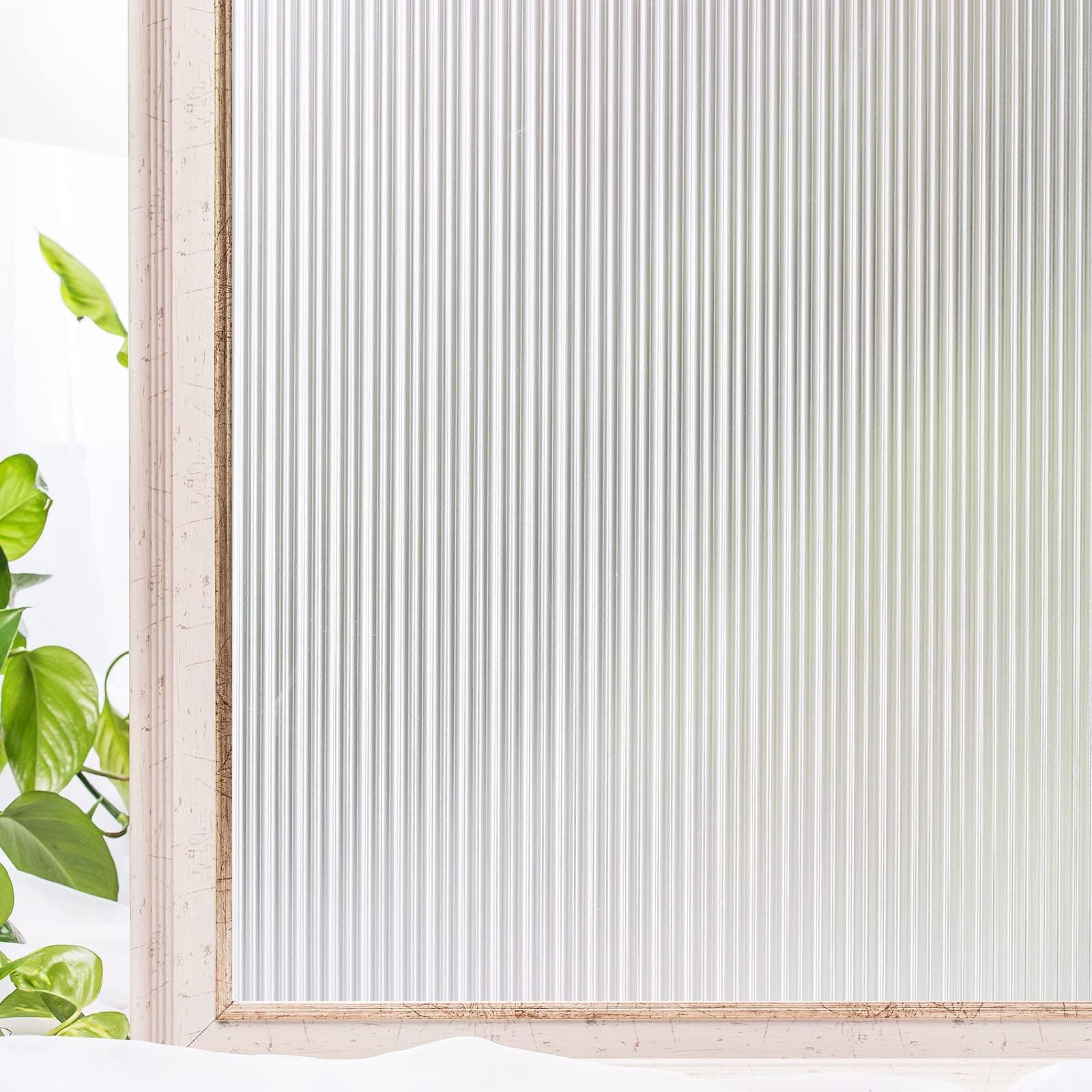 CottonColors Window Privacy Film Frosted Reeded Glass Sticker No Glue Static Cling Decorative Window Covering Vinyl for Home Office Bathroom,17.5x78.7Inches