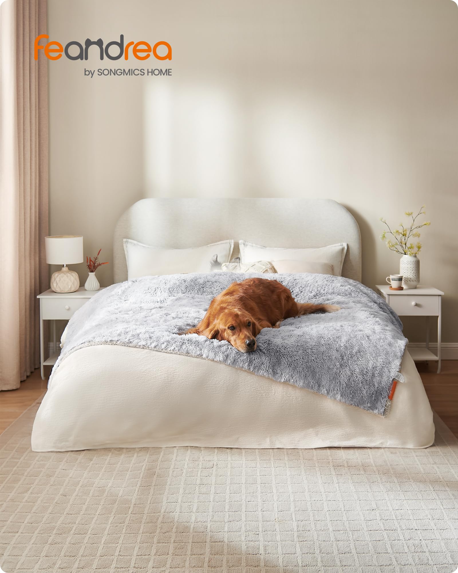 Feandrea Waterproof Dog Blanket, Long Plush Pet Blanket for Large and Extra Large Dogs Cats, 203 x 152 cm, XXL, Sherpa Fleece - Image 2