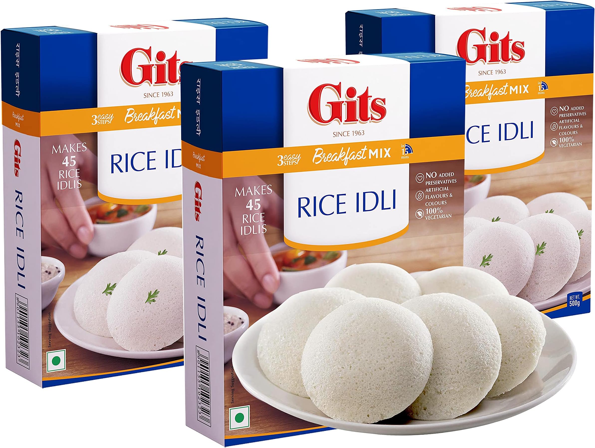 Instant Rice Idli Breakfast Mix, Makes 45 per Pack, Pure Veg, Authentic South Indian Breakfast Recipe, 1500g (Pack of 3 X 500g Each)