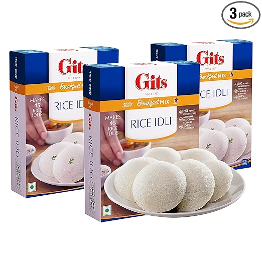 Gits Instant Rice Idli Breakfast Mix, Makes 45 per Pack, Pure Veg, Authentic South Indian Breakfast Recipe, 1500g (Pack of 3 X 500g Each)