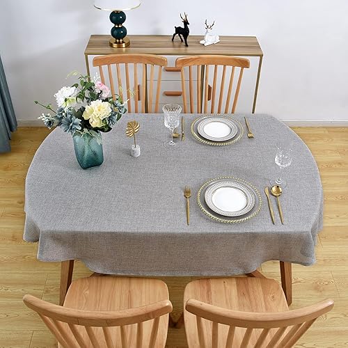 Miniatura 3 de Wolkemer Mantel ovalado de lino sintético gris plateado, resistente a las arrugas y no encoge, mantel de tela lavable para comedor, cocina, fiesta,