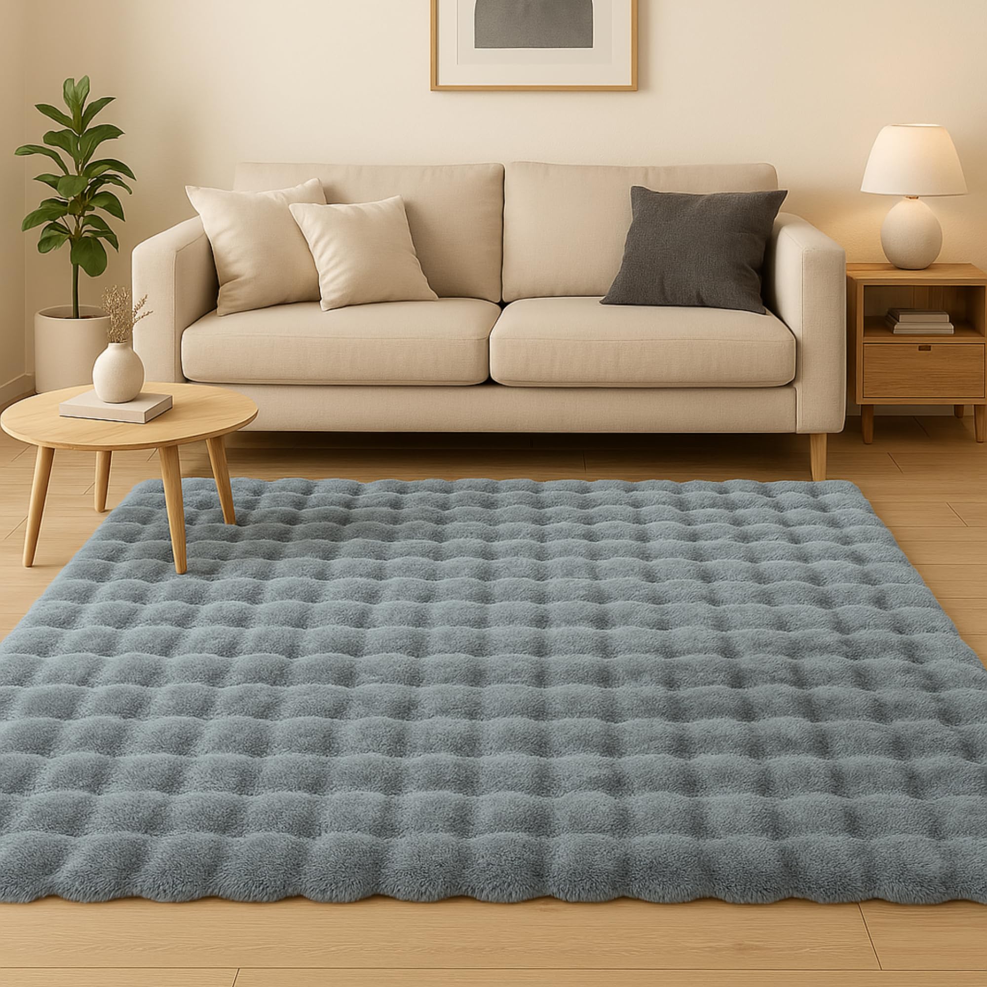 Woolous Alfombra Salon 180x120cm Alfombras Grande de Piel Sintética de Conejo, Tapete de Noche de Pelo Corto Súper Suave y Antideslizante para Dormitorio, Habitación Niños (Gris)