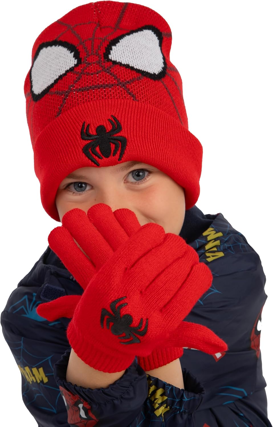 Marvel Spiderman Hat And Gloves Set For Boys, Spidey Kids Winter Hat Set, Spiderman Boys' Hats & Caps, One Size Red