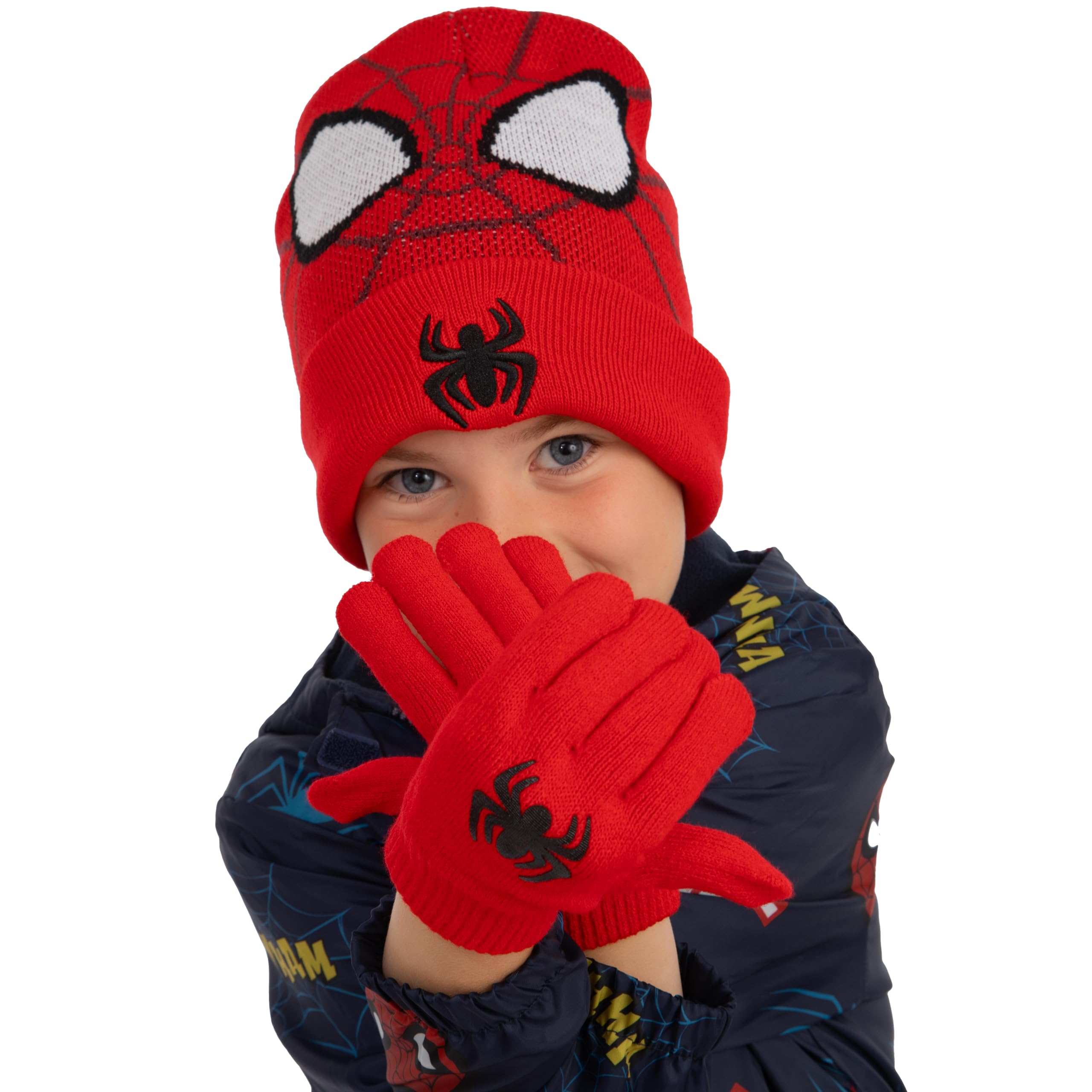 Marvel Spiderman Set Guantes y Gorra para Niños Invierno Rojo Talla Única