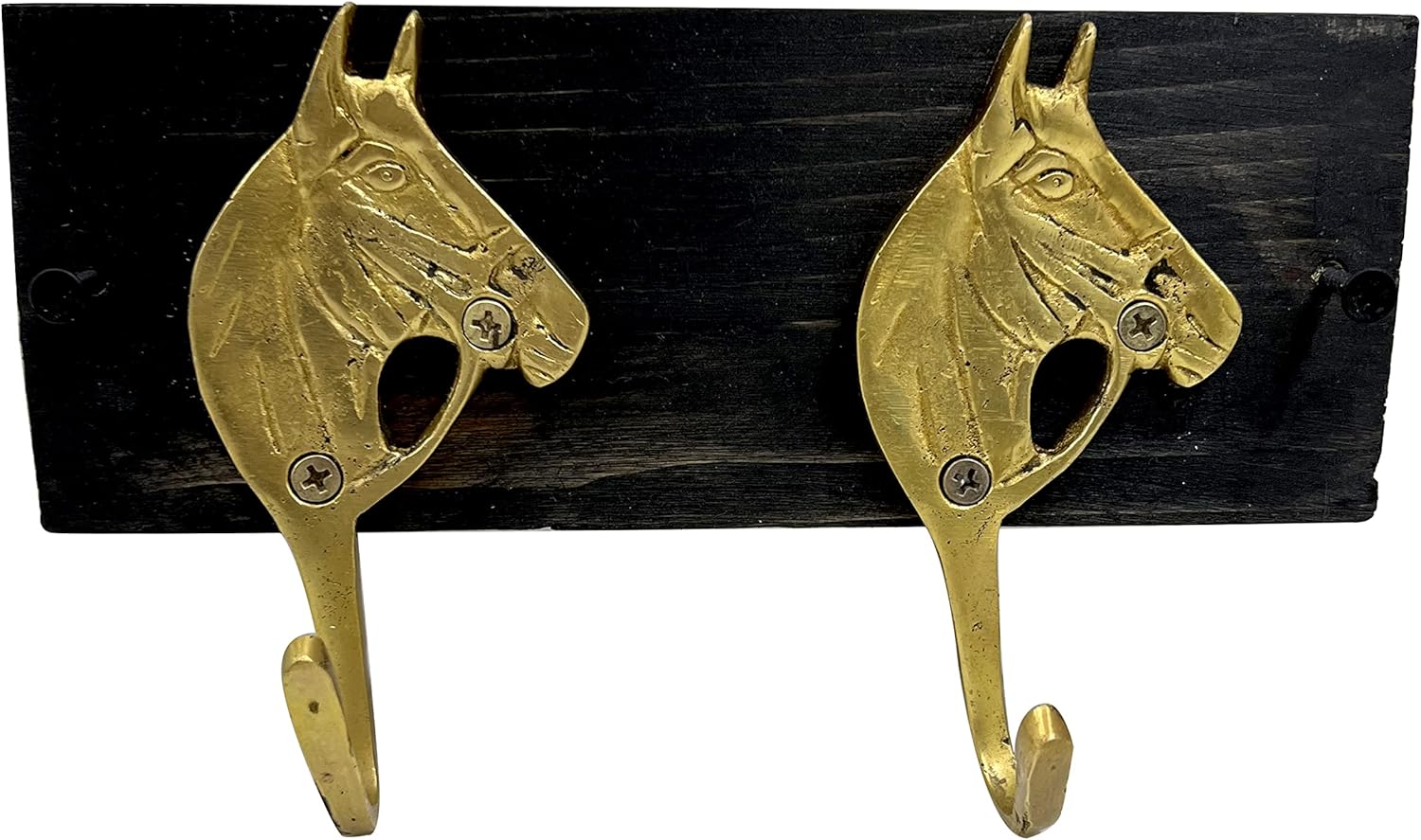 collectiblesBuy Decorative Wall-Mounted Key Hanger – Rectangular Black Wood Board with Brass Horse Hooks Elegant Golden Accent Wall Décor Organizer