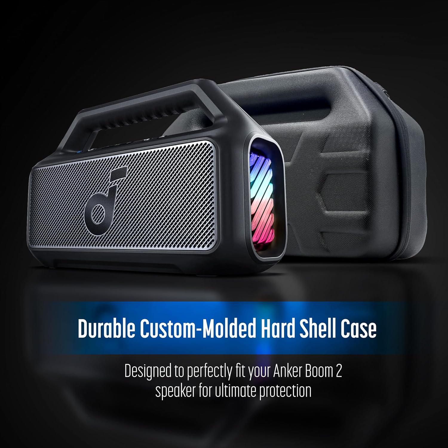 ENCASED Carrying Case for Anker Soundcore Boom 2 Outdoor Speaker, Hard Shell Protective EVA Cover with Handle and Shoulder Strap (Black)