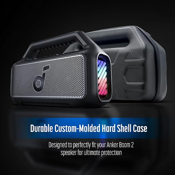ENCASED Carrying Case for Anker Soundcore Boom 2 Outdoor Speaker, Hard Shell Protective EVA Cover with Handle and Shoulder Strap (Black)