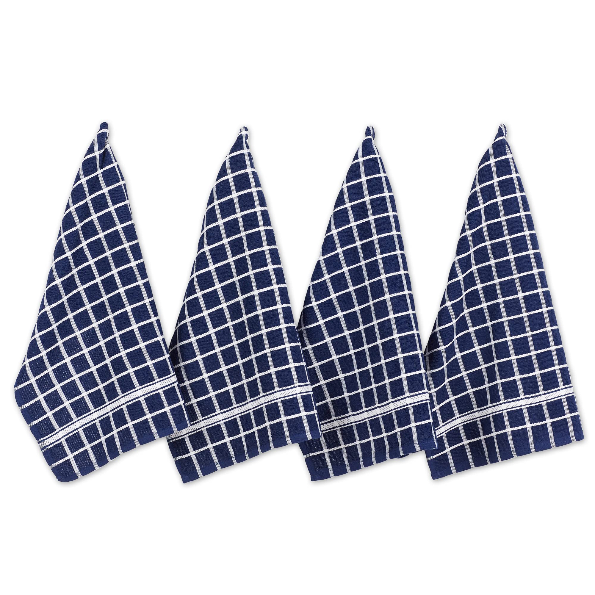 DII 100% Cotton, Machine Washable, Ultra Absorbant, Basic Everyday 16 x 26 Terry Kitchen Dish towel, Set of 4- Nautical Blue Check
