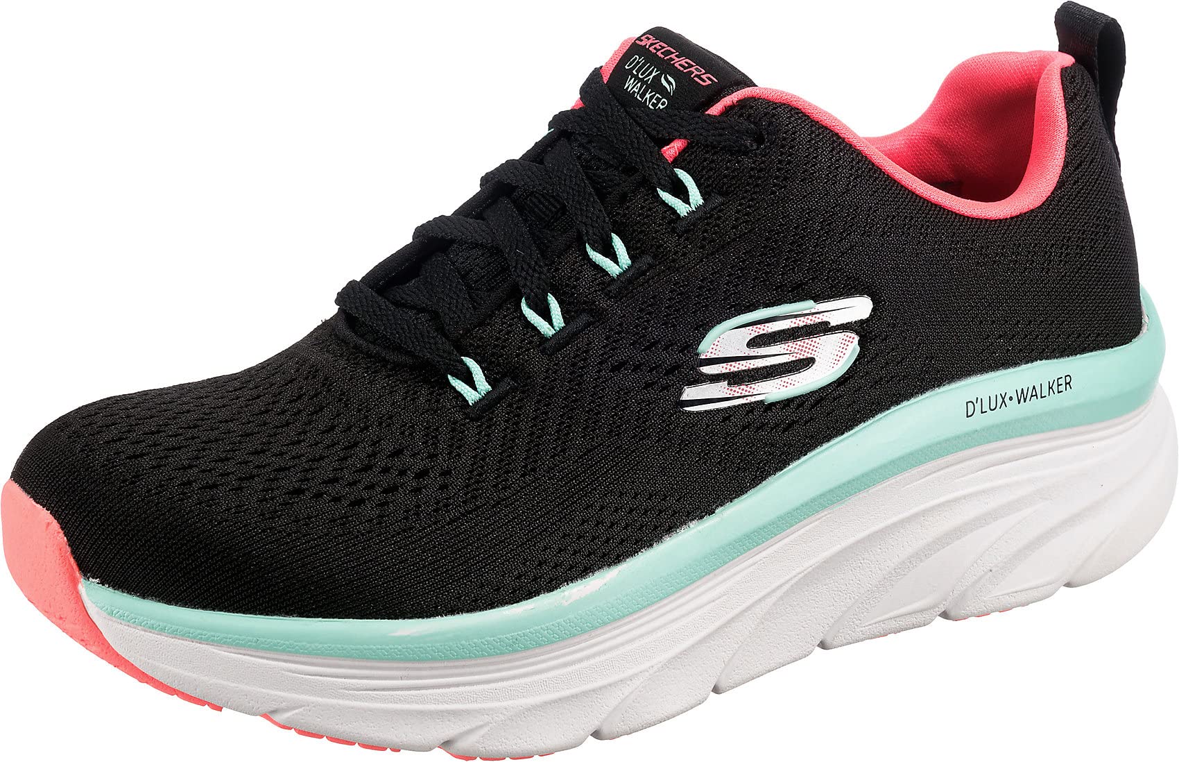 Skechers D'lux Walker - Fresh Finesse, Sneaker Donna, Bianco Black Mesh Mint Trim, 39 EU