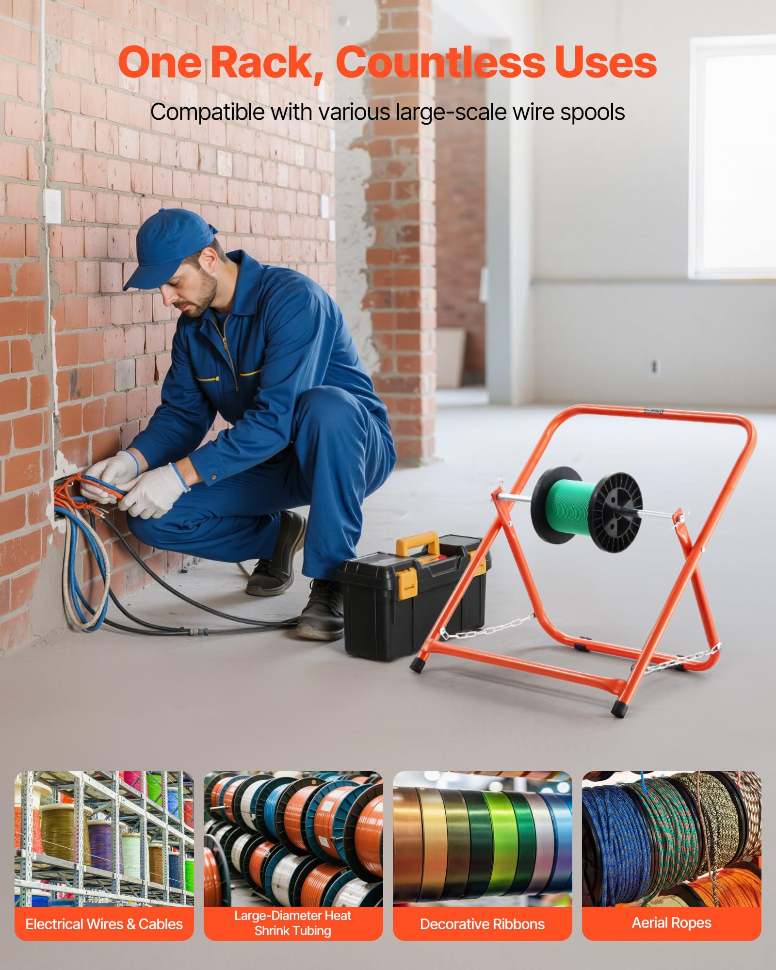 VEVOR Organizador de Cables, Soporte para Carretes de Cables Eléctricos Dispensador Portátil de Alambre para Carretes de Hasta 50 cm de Diámetro, Capacidad de 45 kg para Uso Industrial, Eléctrico