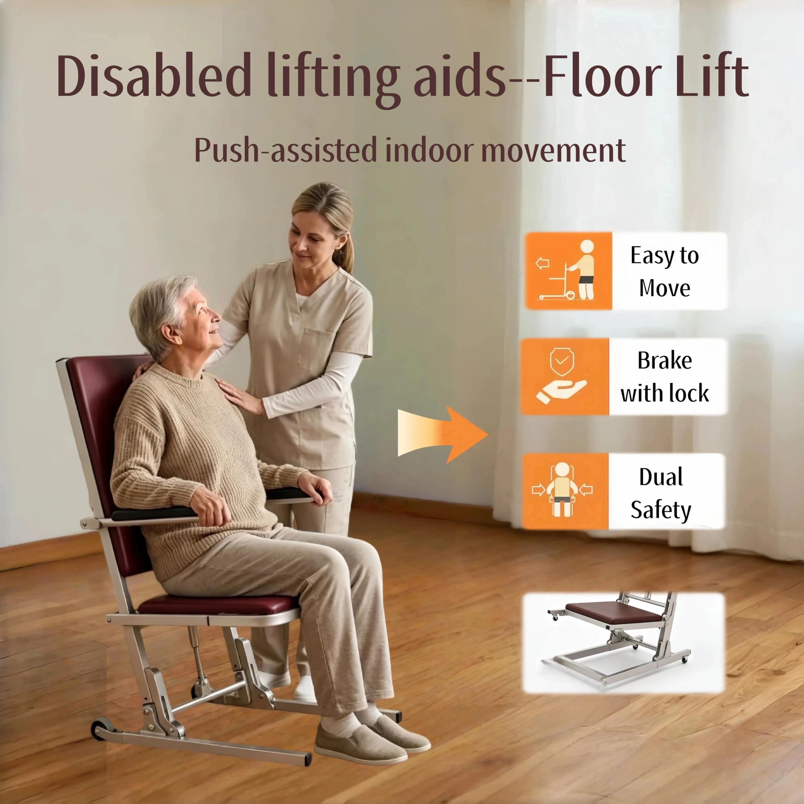 Genérico Sillón Eléctrico para Levantarse del Suelo, Silla de Elevación para Asistencia de Ancianos (hasta 120 kg), Elevador Móvil Compacto con Ruedas Grandes para Hogar y Cuidado