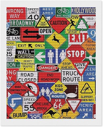 Road Traffic Sign DIY 5D Diamond Art Painting Kits Crystal Full Drill Cross Stitch Pictures Arts Craft for Wall Decoration