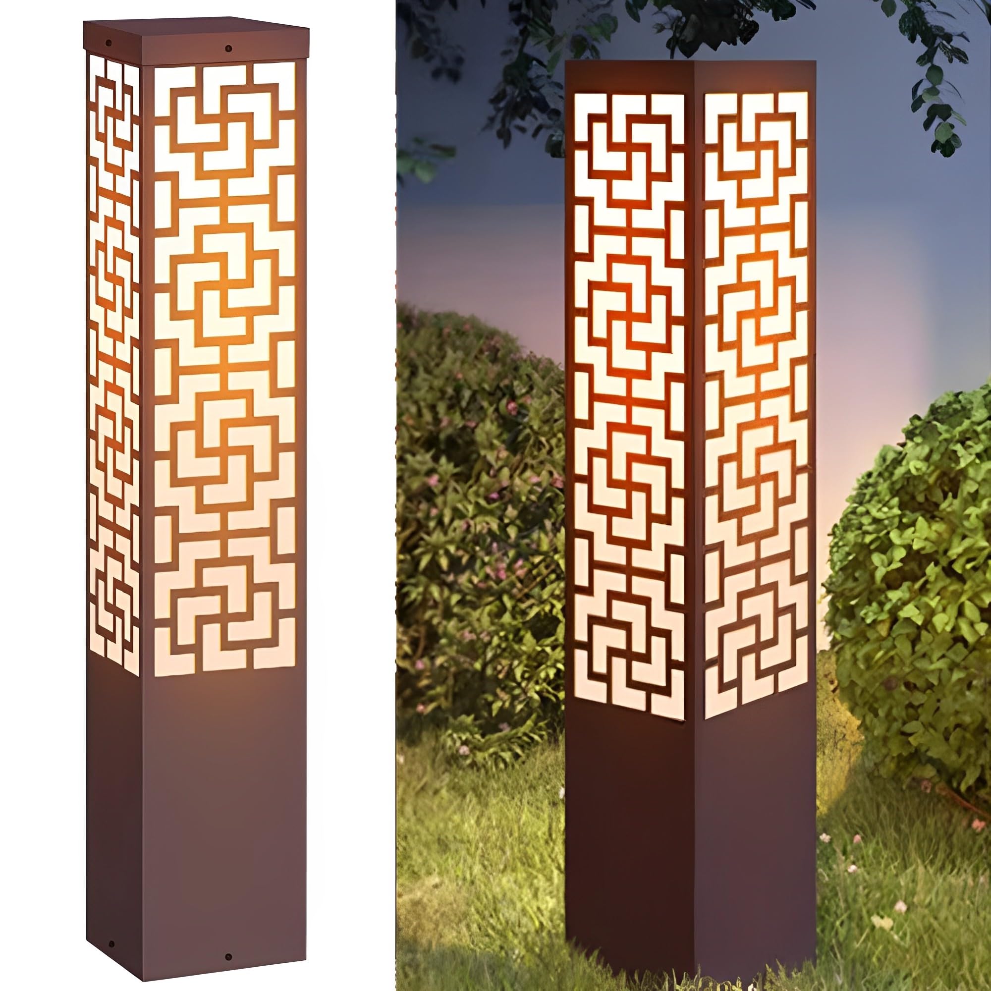 HELCEKOU Square Pathway Light Modern E26 Landscape Lighting Outdoor Stainless Steel Bollard with IP65 Waterproof External Driveway Lights for Courtyard Lawn Garden Walkway