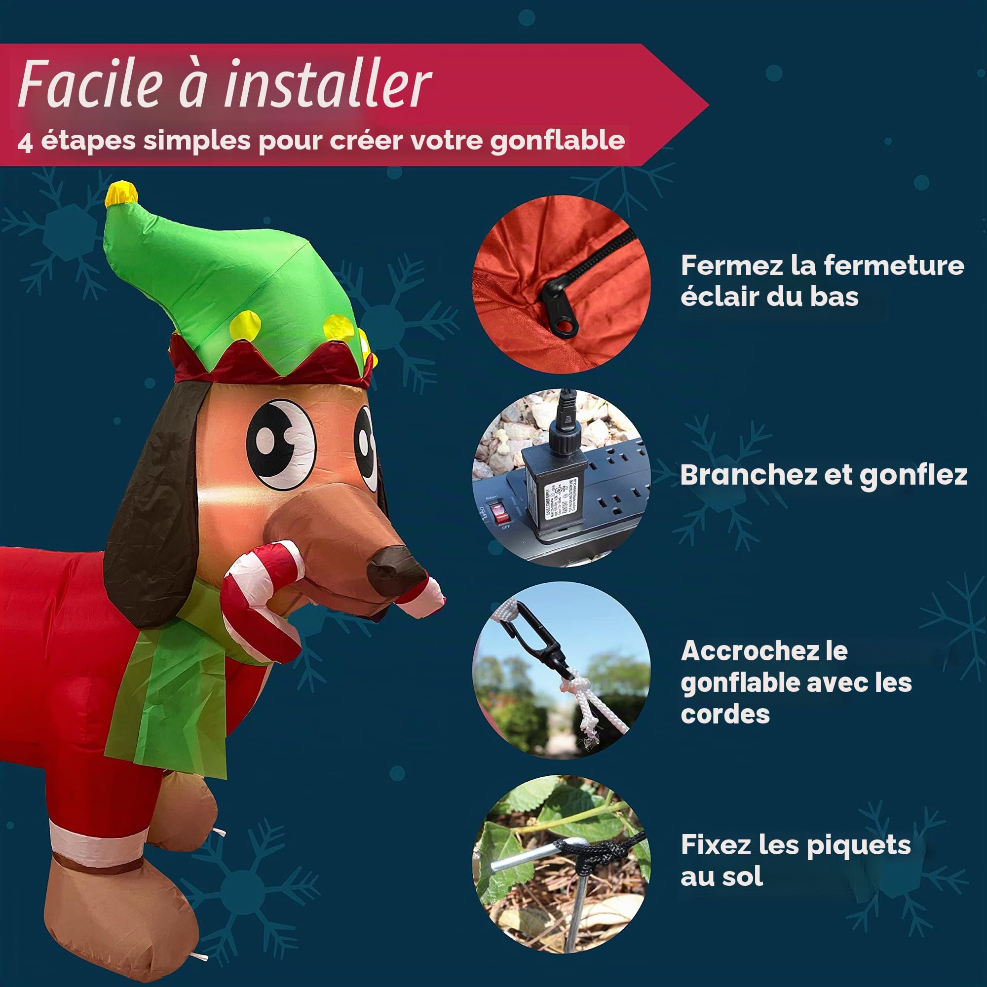 Joiedomi 183cm Chiot Gonflable de Noël Tenant Une Canne à Sucre d'orge - Décoration Gonflable en Plein air avec LED intégrées - pour fête de Noël, intérieur et extérieur - Cour, Jardin, pelouse