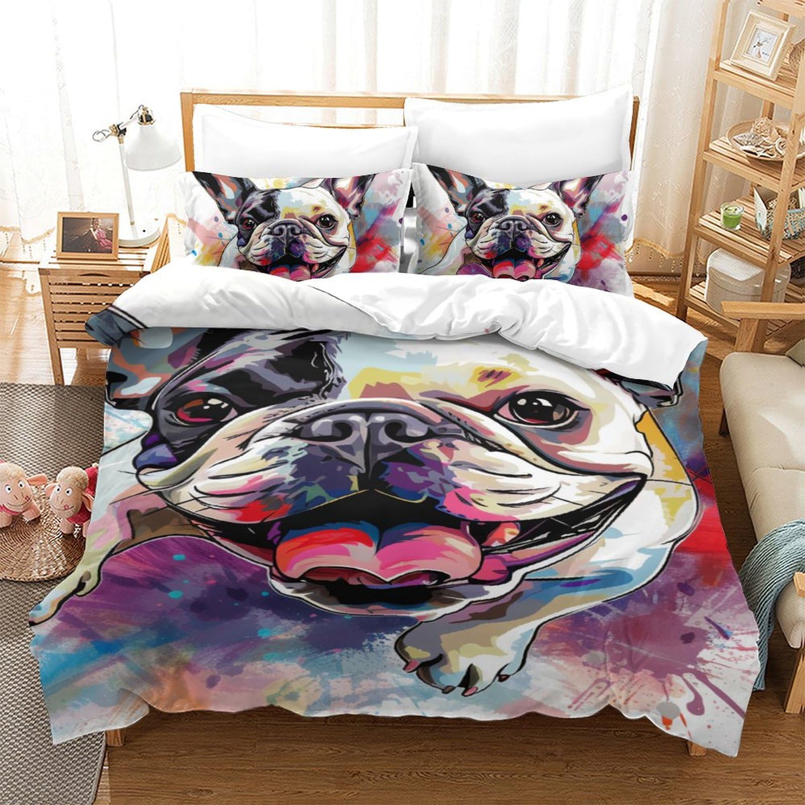 Bouledogue Français housse de couette 3D microfibre literie confortable lit enfant ado 140x200