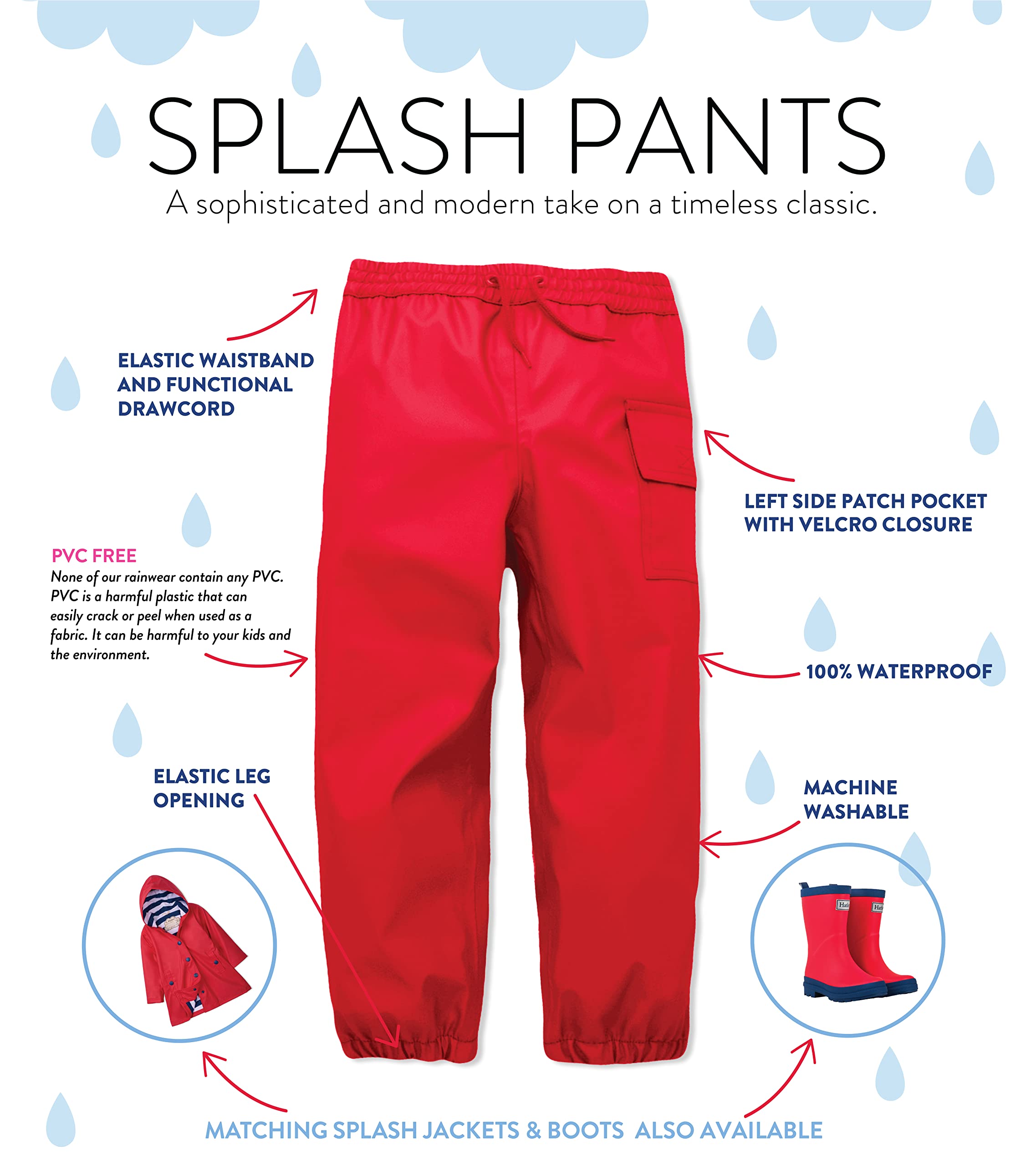 Hatley Childrens Splash Pant -Red - Spodnie przeciwdeszczowe Dziewczynki