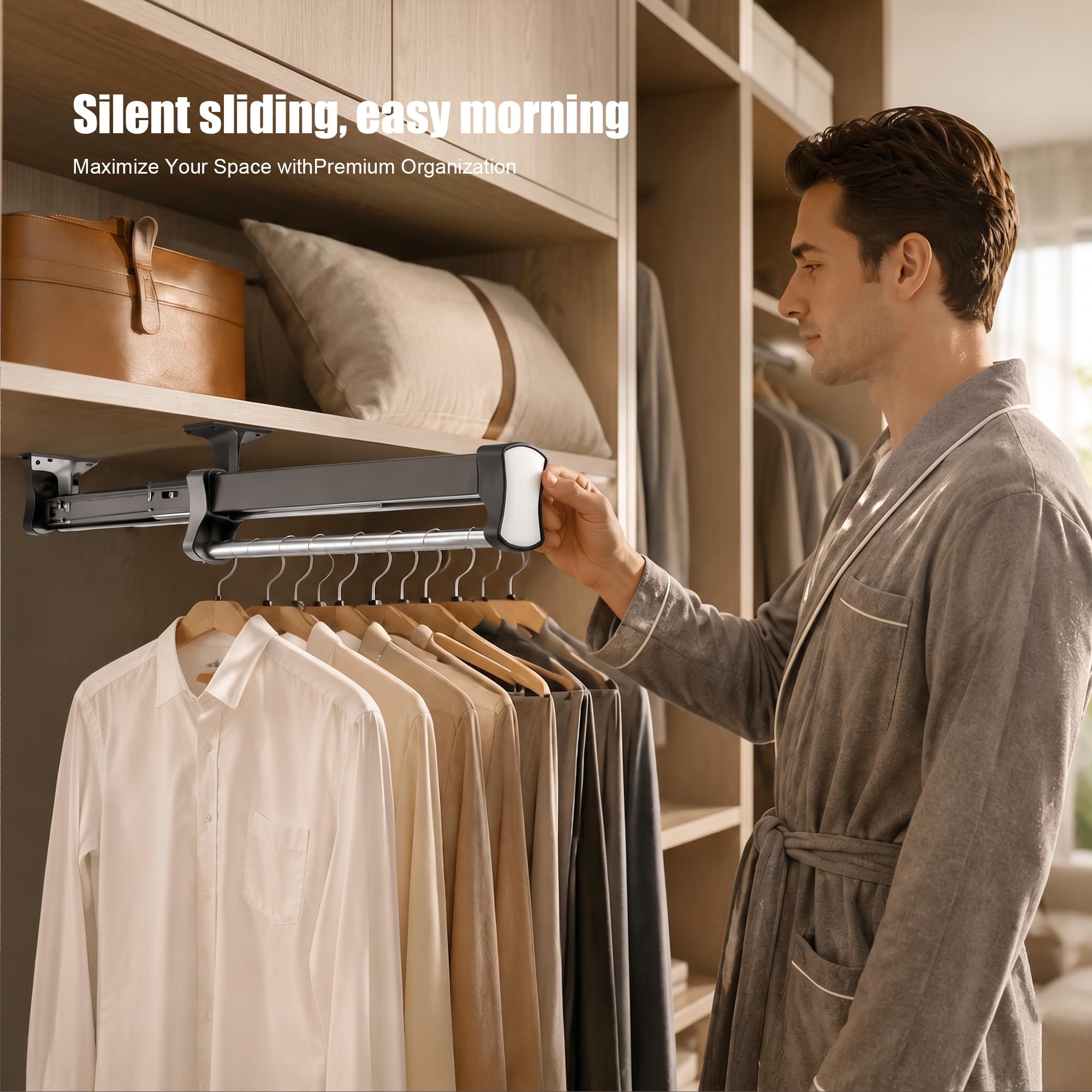 Kleiderstange Ausziehbar für Schrank, 30cm Ausziehbare Kleiderstange zum Herausziehen der Kleiderbügel, Teleskopstange Schrankauszug mit Dämpfung Verstellbarer Platzsparend Kleiderbügel Stange,Schwarz Küche, Haushalt & Wohnen