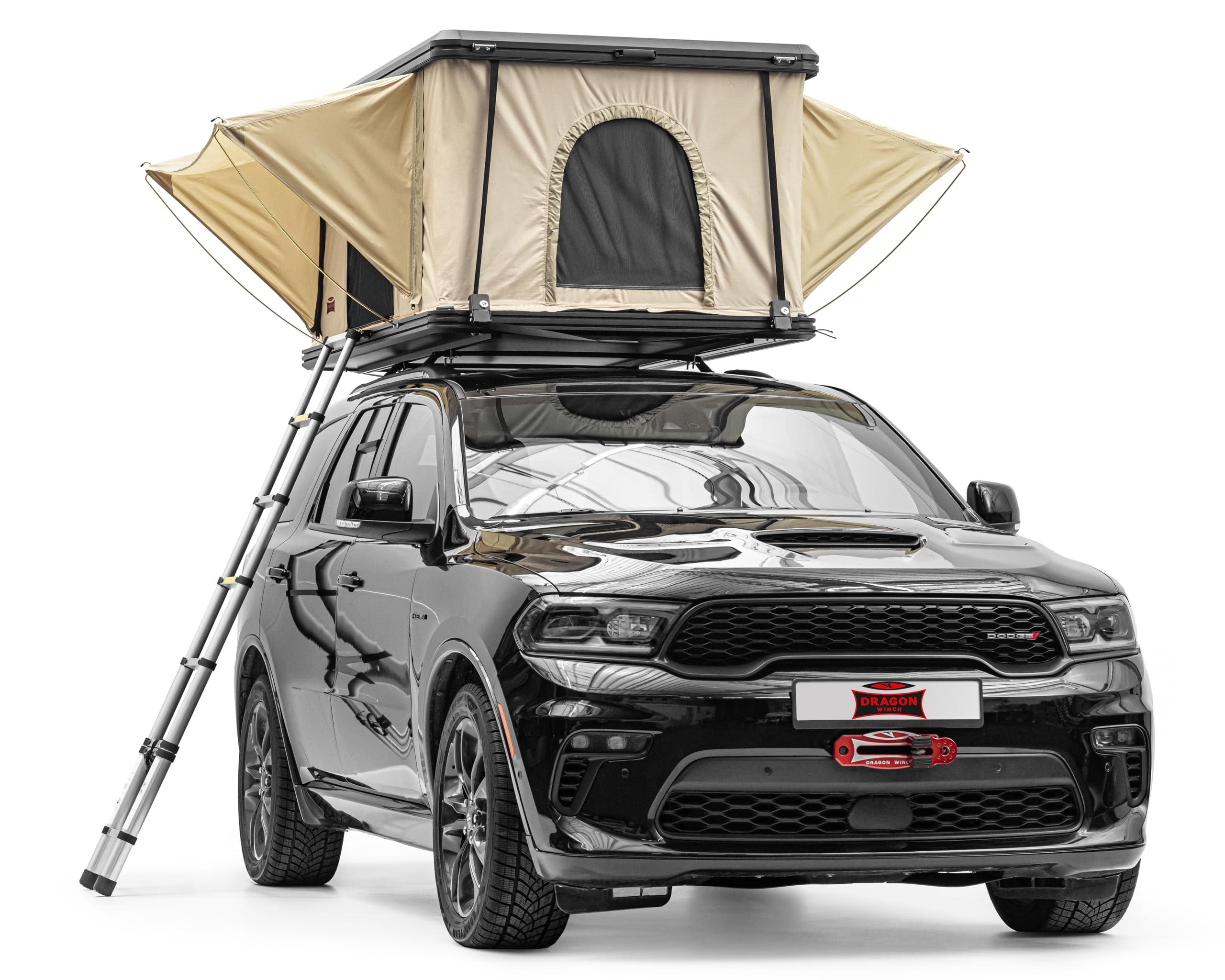 Dragon Winch Tenda da tetto per auto 2 posti tetto rigido in alluminio completa materasso, di scala telescopica, tasche per accessori e zanzariere | impermeabile | Tenda da campeggio | Type R