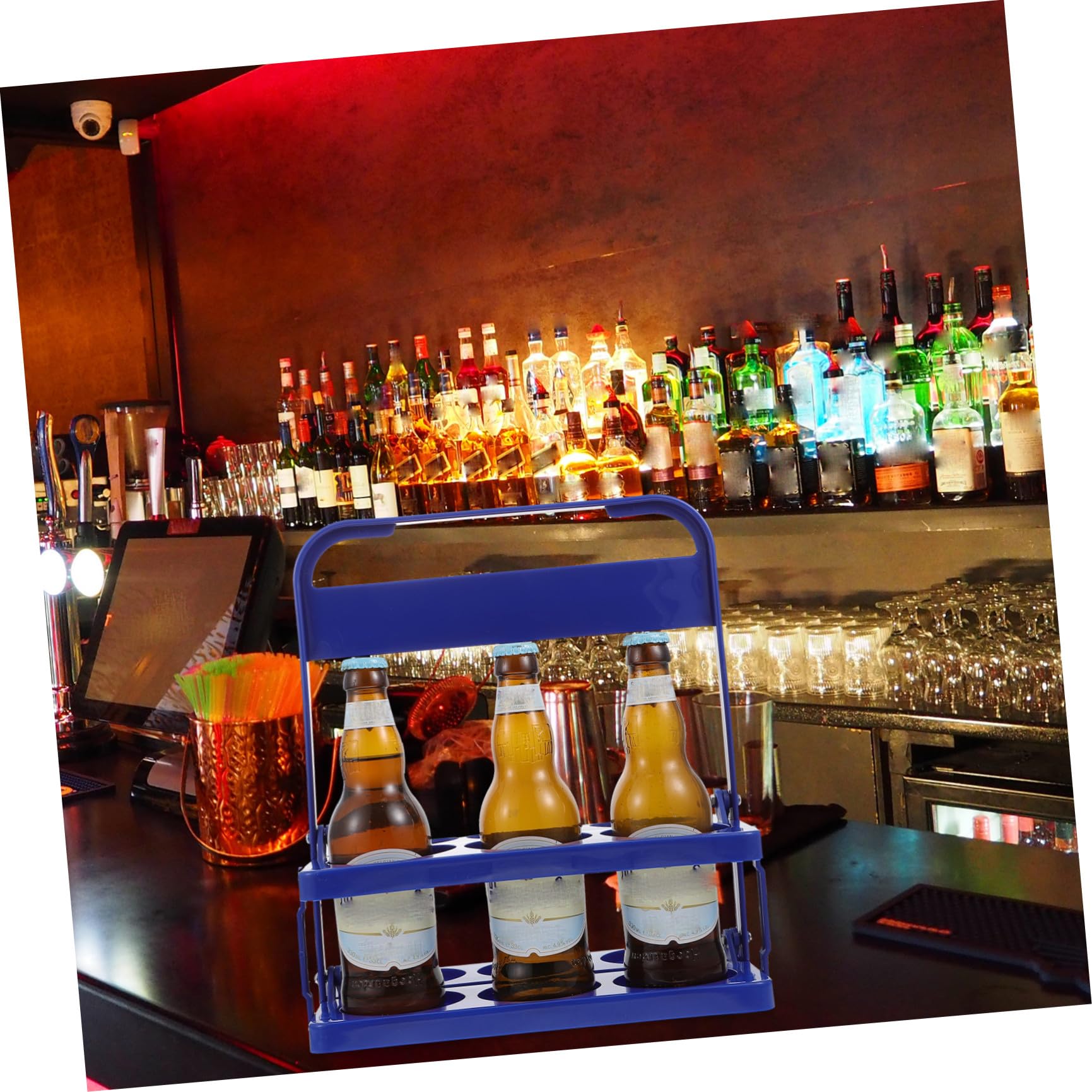 SOLUSTRE Organizer Portatile per Bottiglie Pieghevole Blu Portabottiglie con Design Ergonomico per Bar Casa Ktv e Feste