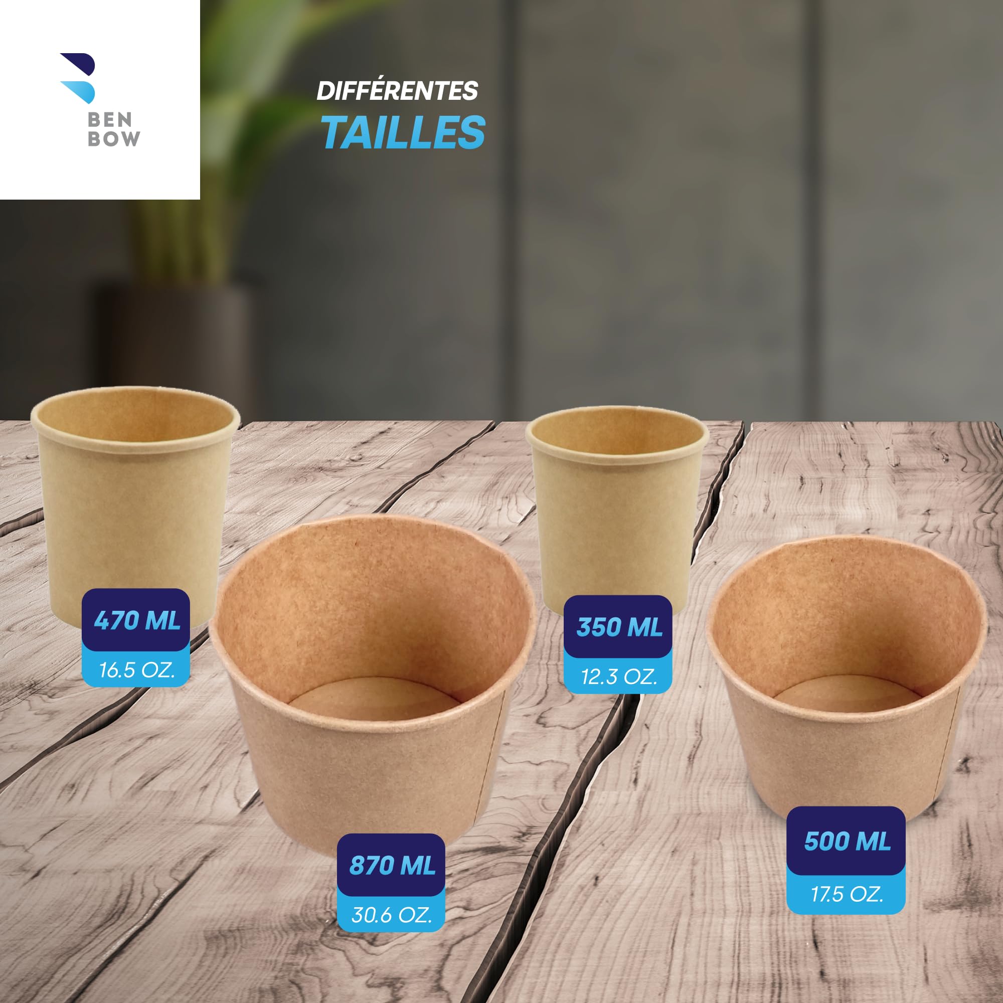 BenBow - Conteneur jetable en papier kraft avec couvercle 500 x 350 ml convient aux plats chauds et froids et aux soupes hermétique ne fuit pas carton - conditionnement c'est parfait pour le transport