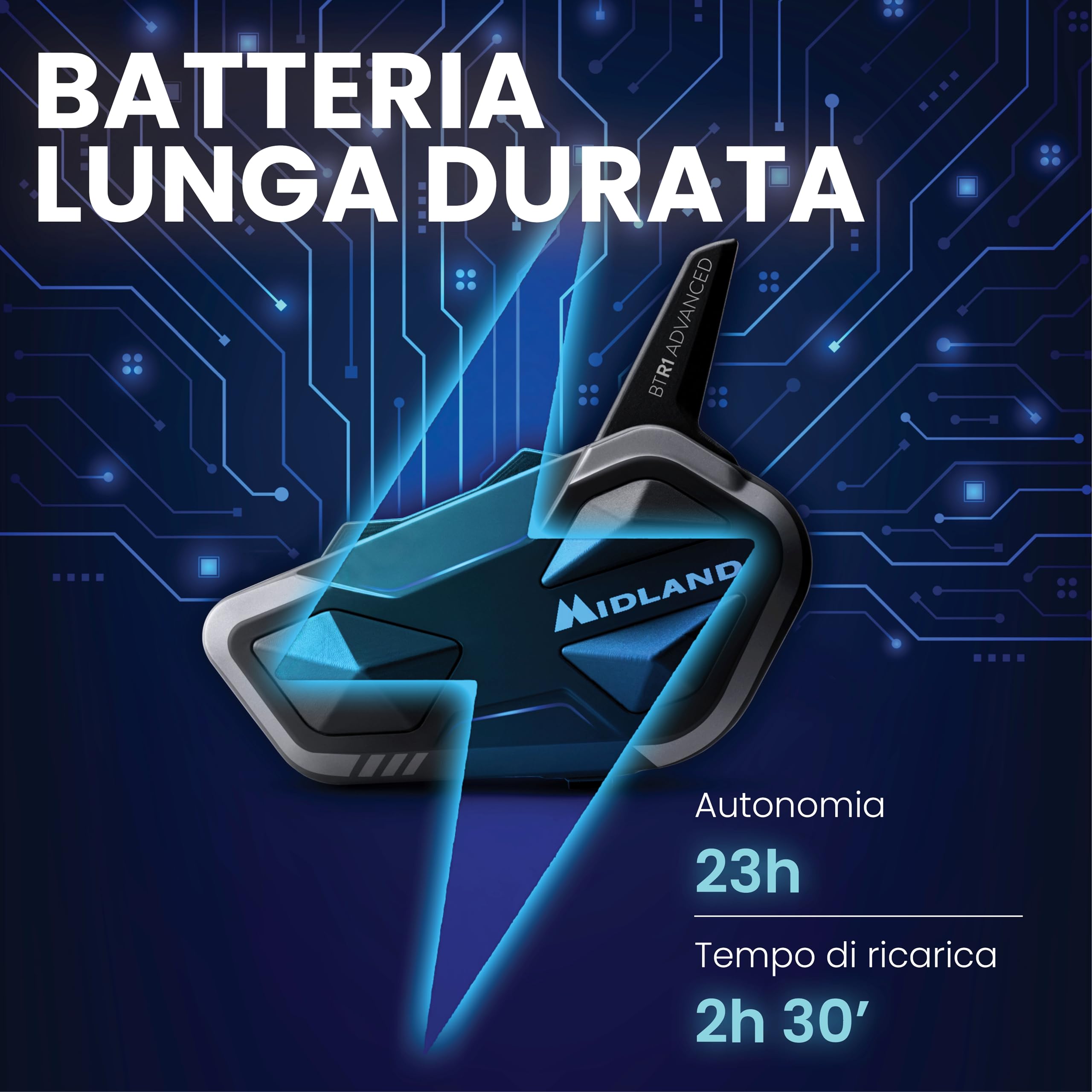 Midland BTR1 Advanced Twin Interfono Moto Bluetooth Impermeabile IPX6 1,2km 4 Persone Conference Batteria 23h Audio HD
