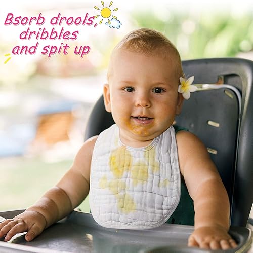 Miniatura 5 de Tatuo 10 baberos de muselina blanca para bebé, bandana ajustable para recién nacido, niño y niña, de algodón, suave, absorbente, para babear y
