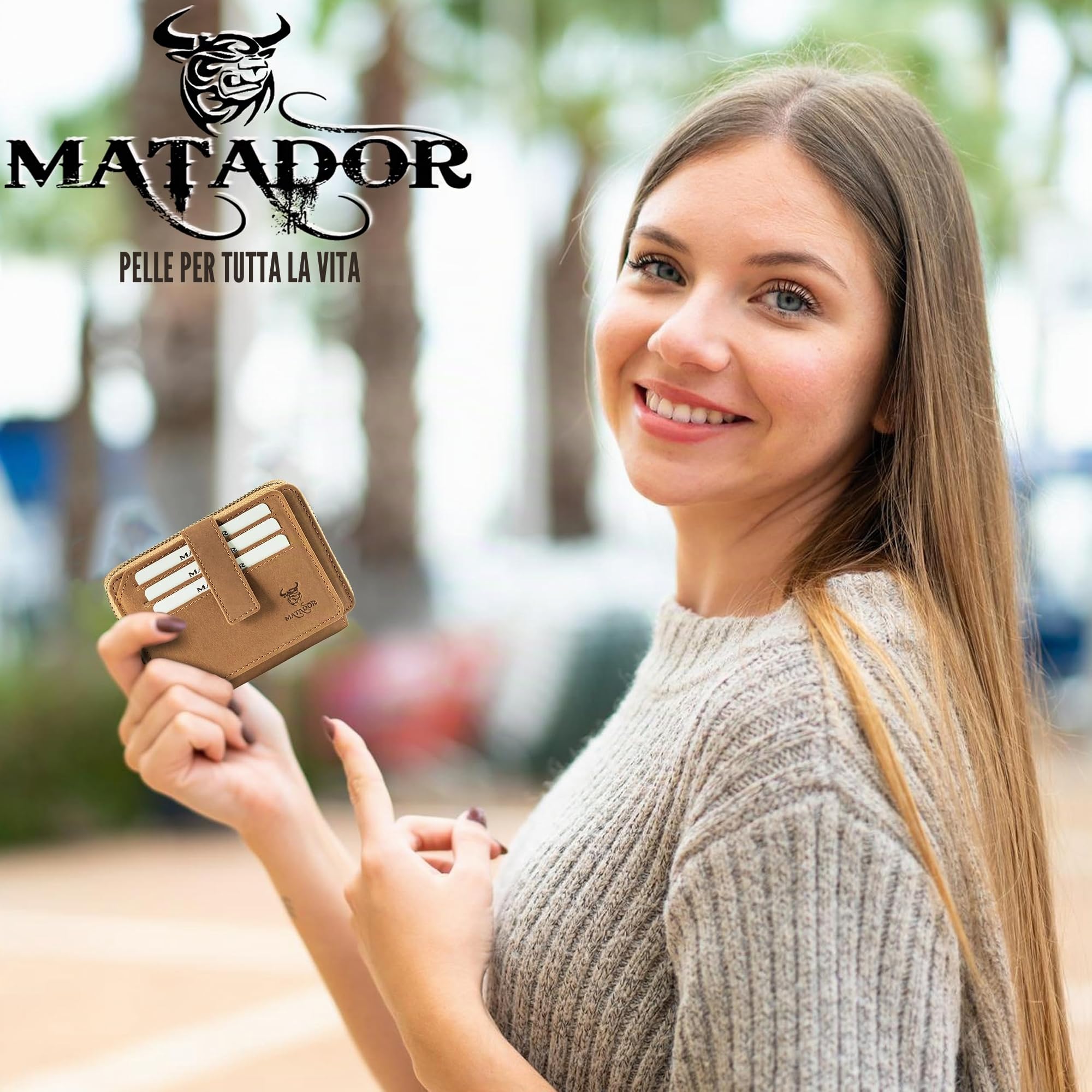 Matador Portafoglio Uomo Pelle #GRANADA NEXTGEN Marrone Chiaro | Marca, Nobile Scatola Regalo, di Lusso, Protezione RFID, Molti Scomparti per Carte