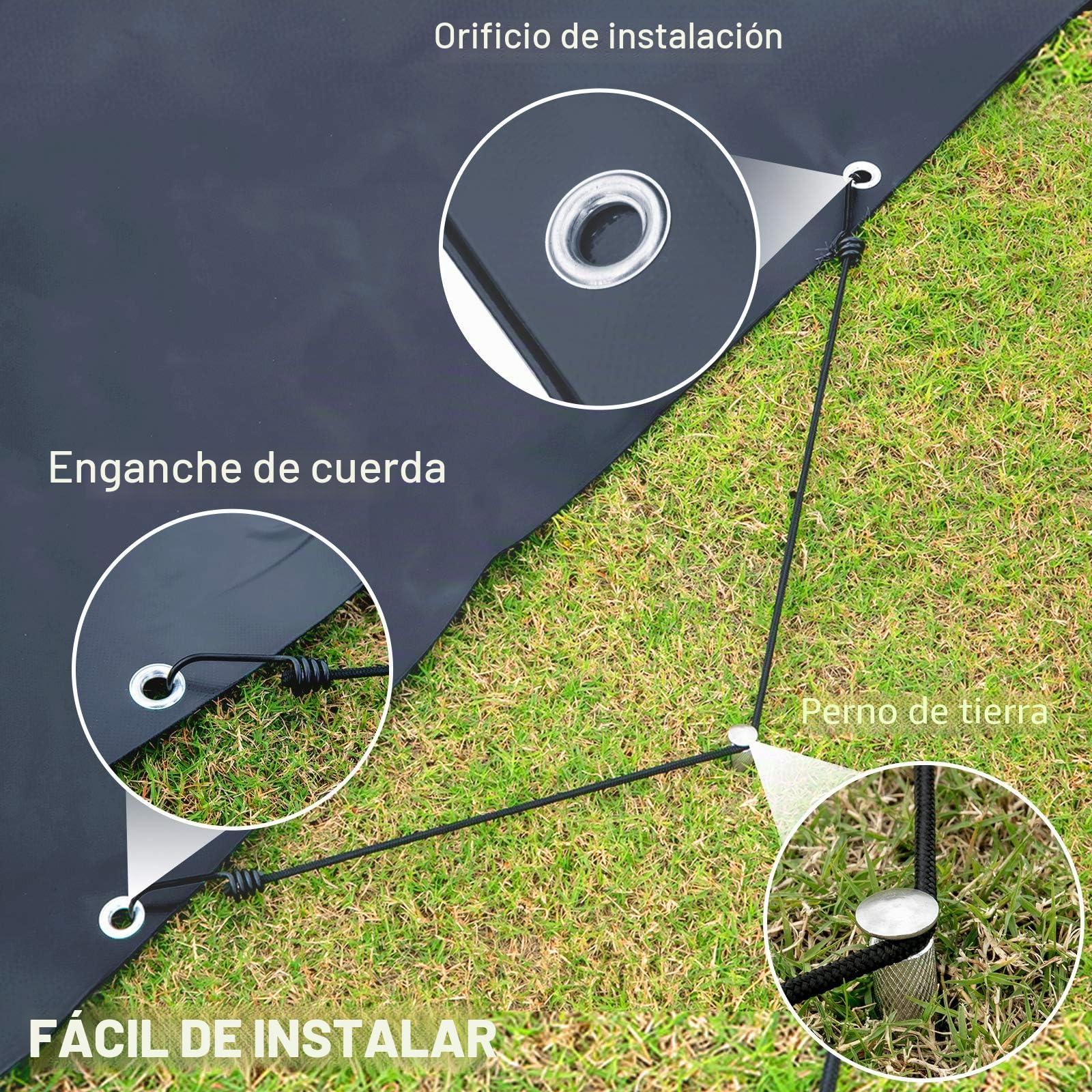 VEVOR Cubierta de Seguridad para Piscina Tamaño de 4 x 7 m Cobertor de Piscina Rectangular, Tamaño de Piscina de 3,7 x 6,7 m Lona de Piscina de PVC Color Carbón, Fácil de Instalar y Prevenir Escombros