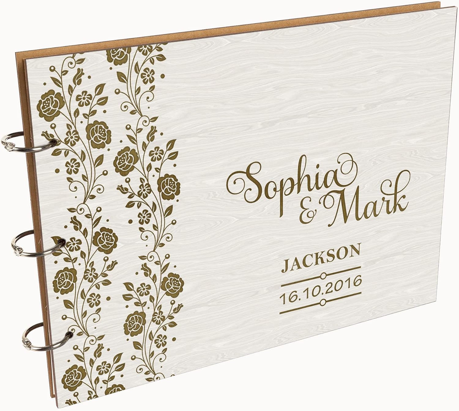 Darling Souvenir Personalized Engraved Laser Cut Wedding Guest Book Wooden Cover Sign-in Book Registry Guestbook Scrapbook-QU