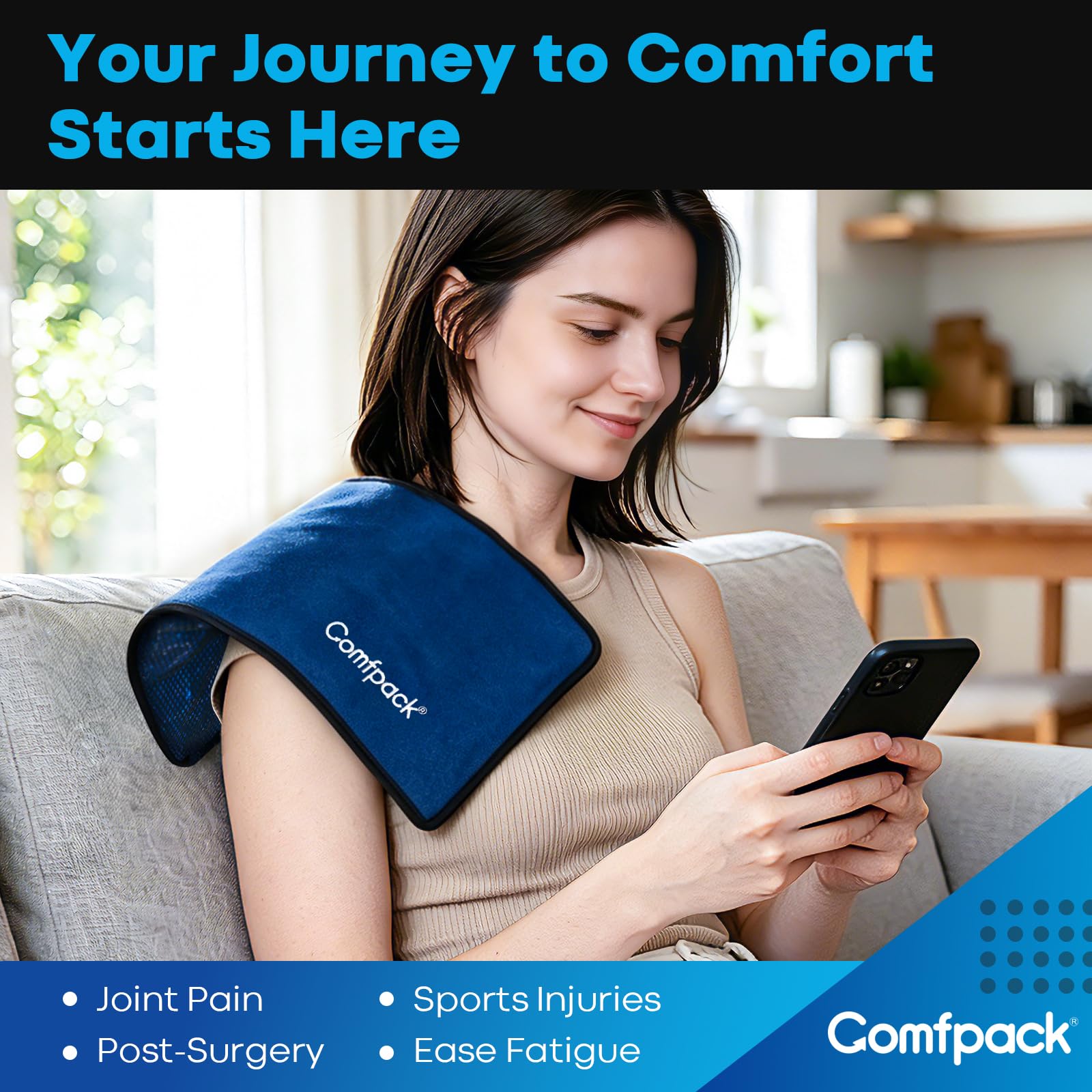 Comfpack Ghiaccio per terapia del freddo di 1 ora, riutilizzabile, per gonfiore post-operatorio, design flessibile a sezioni, sollievo dal dolore a ginocchia e spalle, artrite, distorsioni, strappi