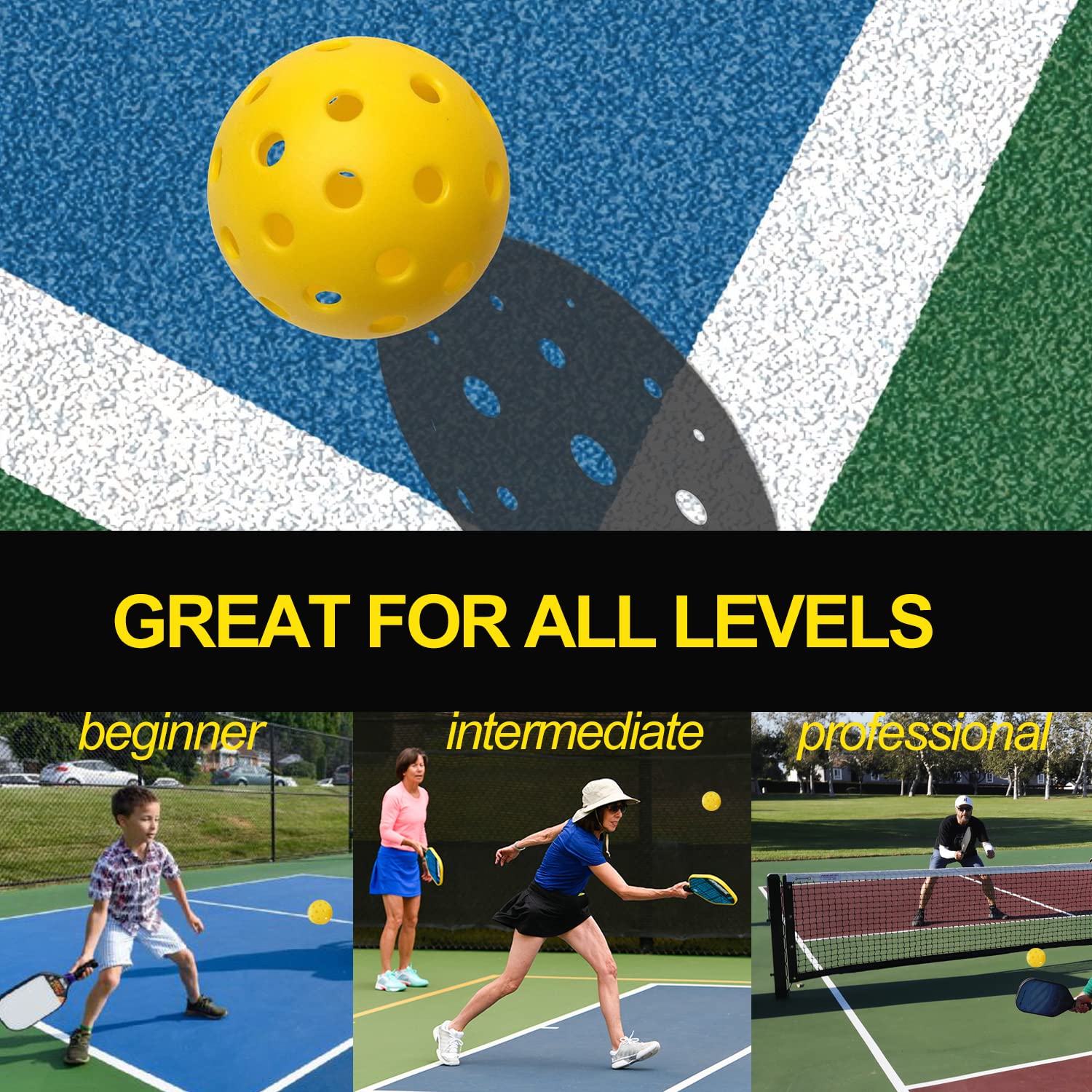 AMYPUK Pickleballs, Outdoor Pickleball Balls, 40 Holes Outdoor USAPA Approved Pickleballs for Pack of 4/12 (Yellow) 3