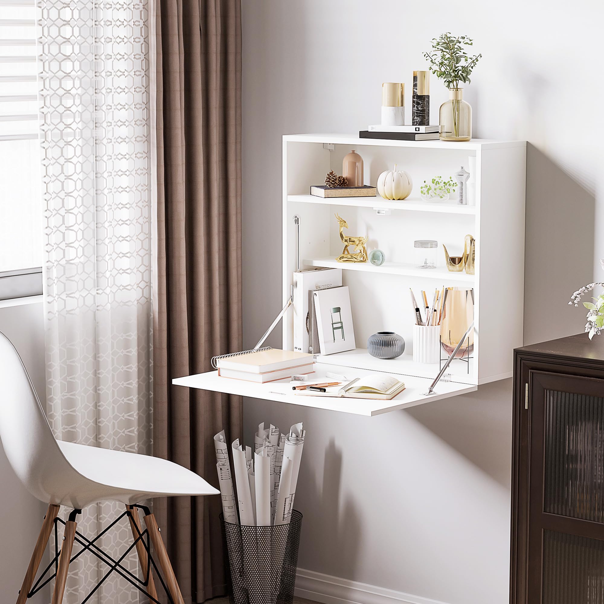 HOMCOM Mesa Plegable de Pared Escritorio Flotante 64x20x60 cm Blanco