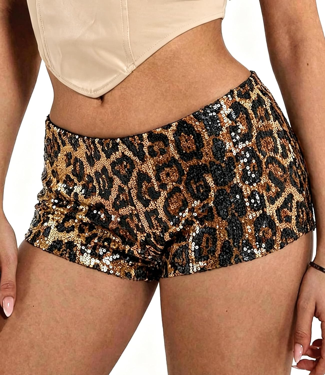 Sequin Shorts Women Leopard Print Sparkly Low Rise Shorts Rave Club Party | Sequin Shorts Women Leopard Print Sparkly Low Rise Booty Shorts Rave Club